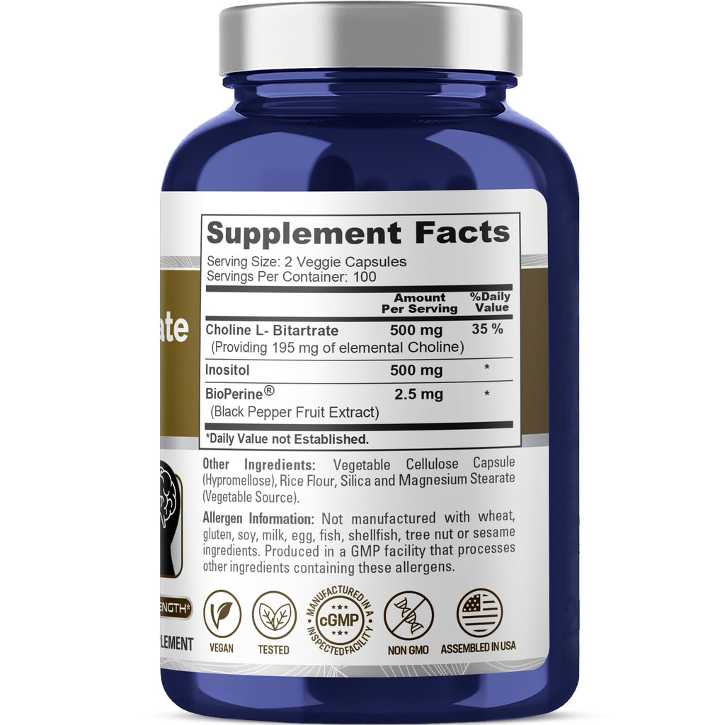 NusaPure Choline & Inositol - Suitable for Vegetarian/Vegan, Non - GMO - 1000mg - 200 Veggie Capsules NusaPure Au supplements