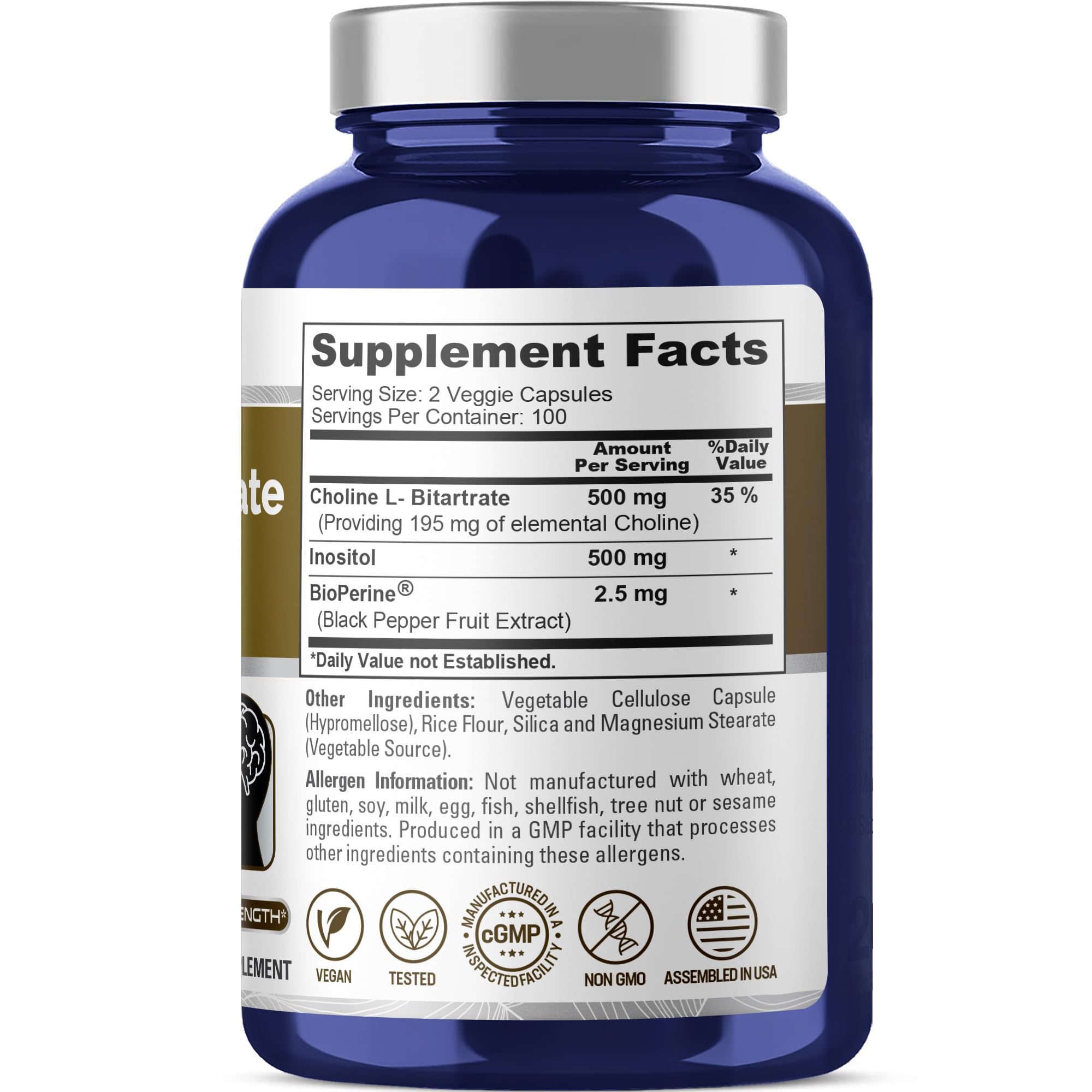 NusaPure Choline & Inositol - Suitable for Vegetarian/Vegan, Non - GMO - 1000mg - 200 Veggie Capsules NusaPure Au supplements
