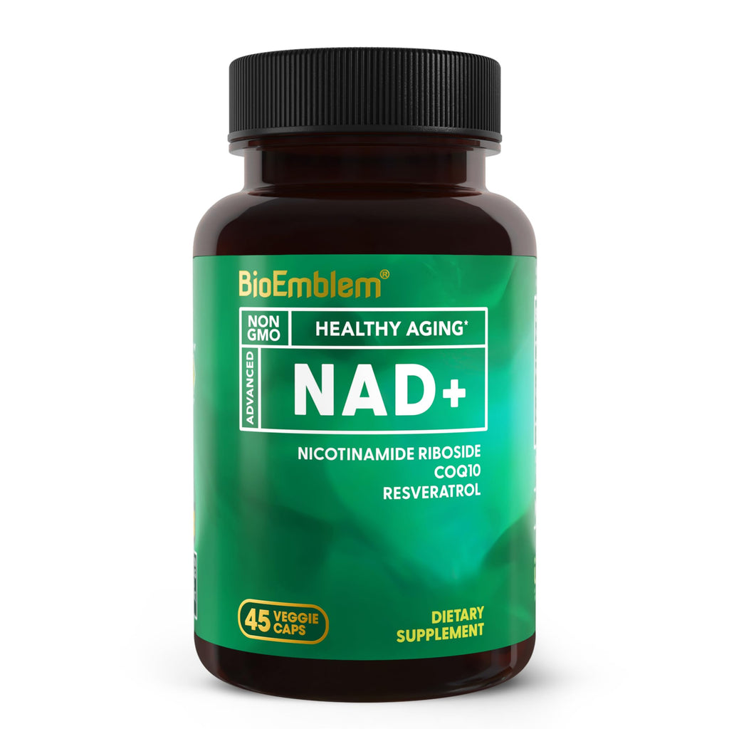 BioEmblem NAD+ Supplement | 300 mg Nicotinamide Riboside with CoQ10 & Resveratrol | Supports Healthy Aging, Cellular Energy and Cognitive Function | Non-GMO, Gluten Free - 45 Capsules BioEmblem Au supplements