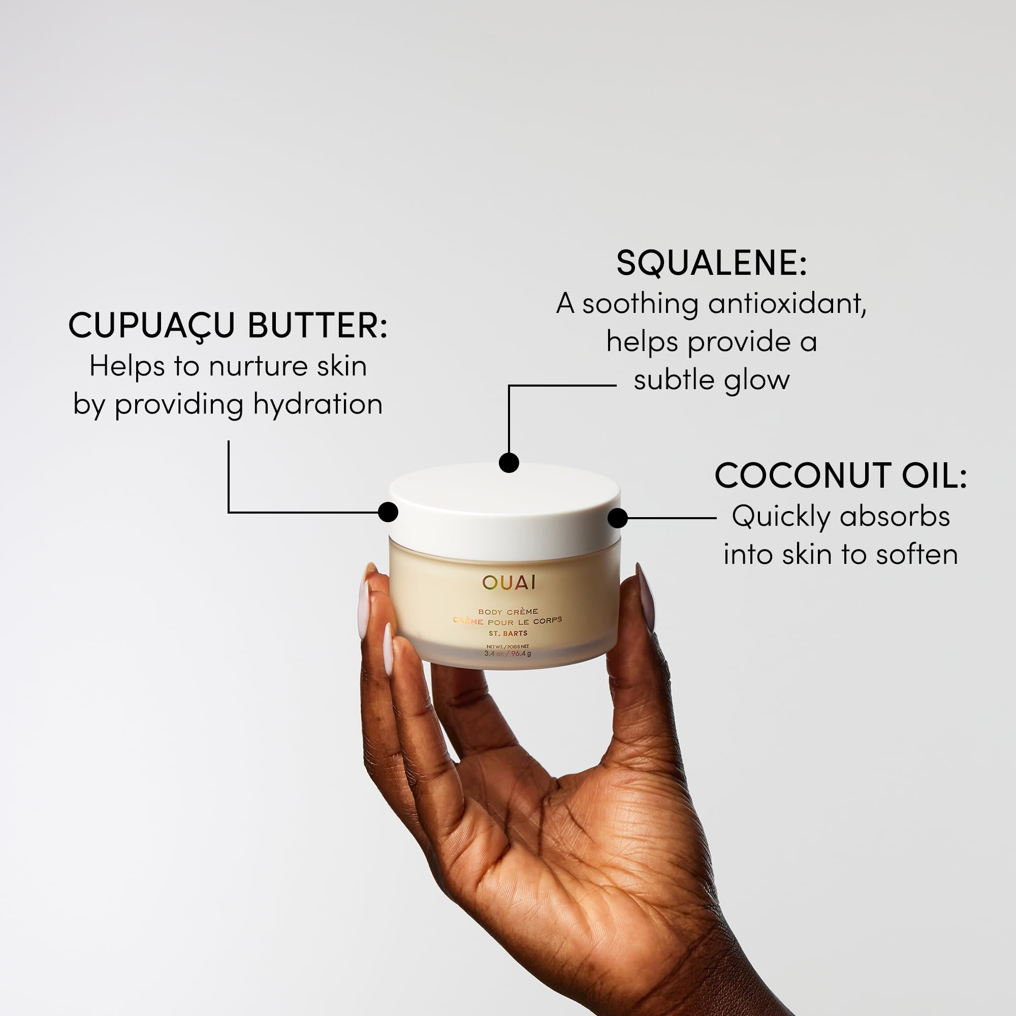 OUAI Body Creme, St. Barts Travel Size - Hydrating Whipped Body Cream with Cupuaçu Butter, Coconut Oil & Squalane - Softens Skin & Delivers Radiant Glow - Sulfate-Free Skin Care (3.4 oz) OUAI Au supplements