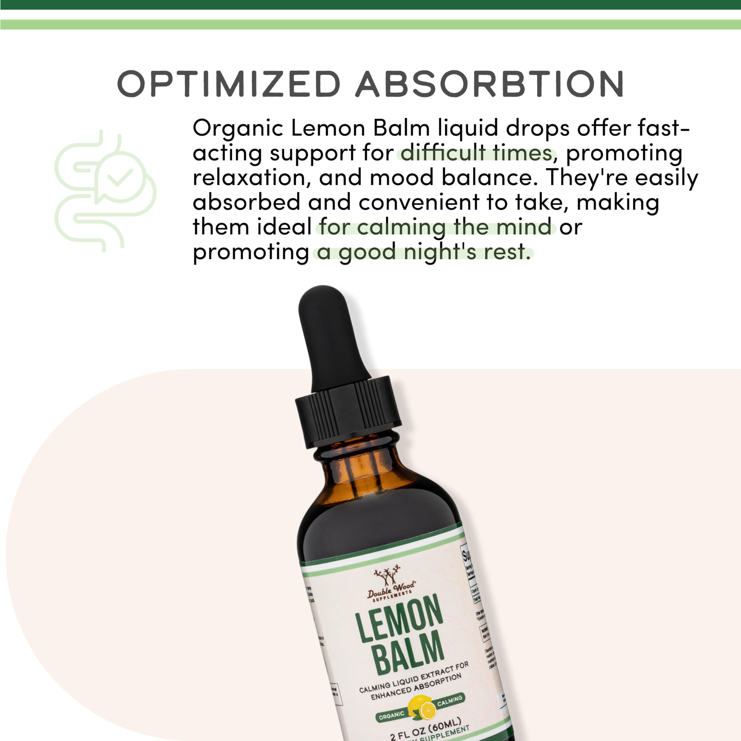 Double Wood Supplements Organic Lemon Balm Tincture - for Digestion & Relaxation 590mg - 2FL OZ, 120 Servings