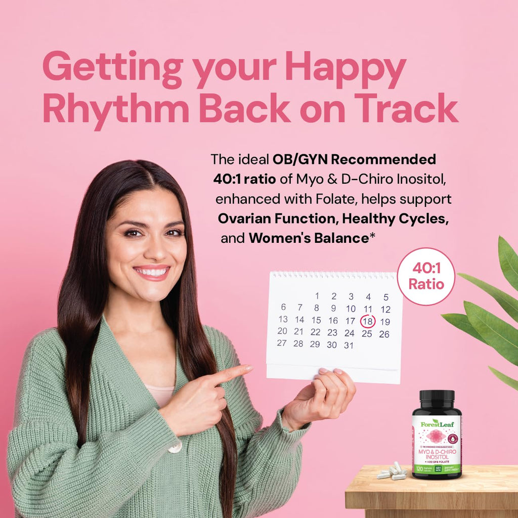 Myo-Inositol & D-Chiro Inositol Supplement for Women's Health | Fertility Supplements Women | Inositol 40:1 Ratio Support Ovarian Function & Healthy Hormone Balance Women | 2050mg | 120 Powder Caps ForestLeaf Au supplements