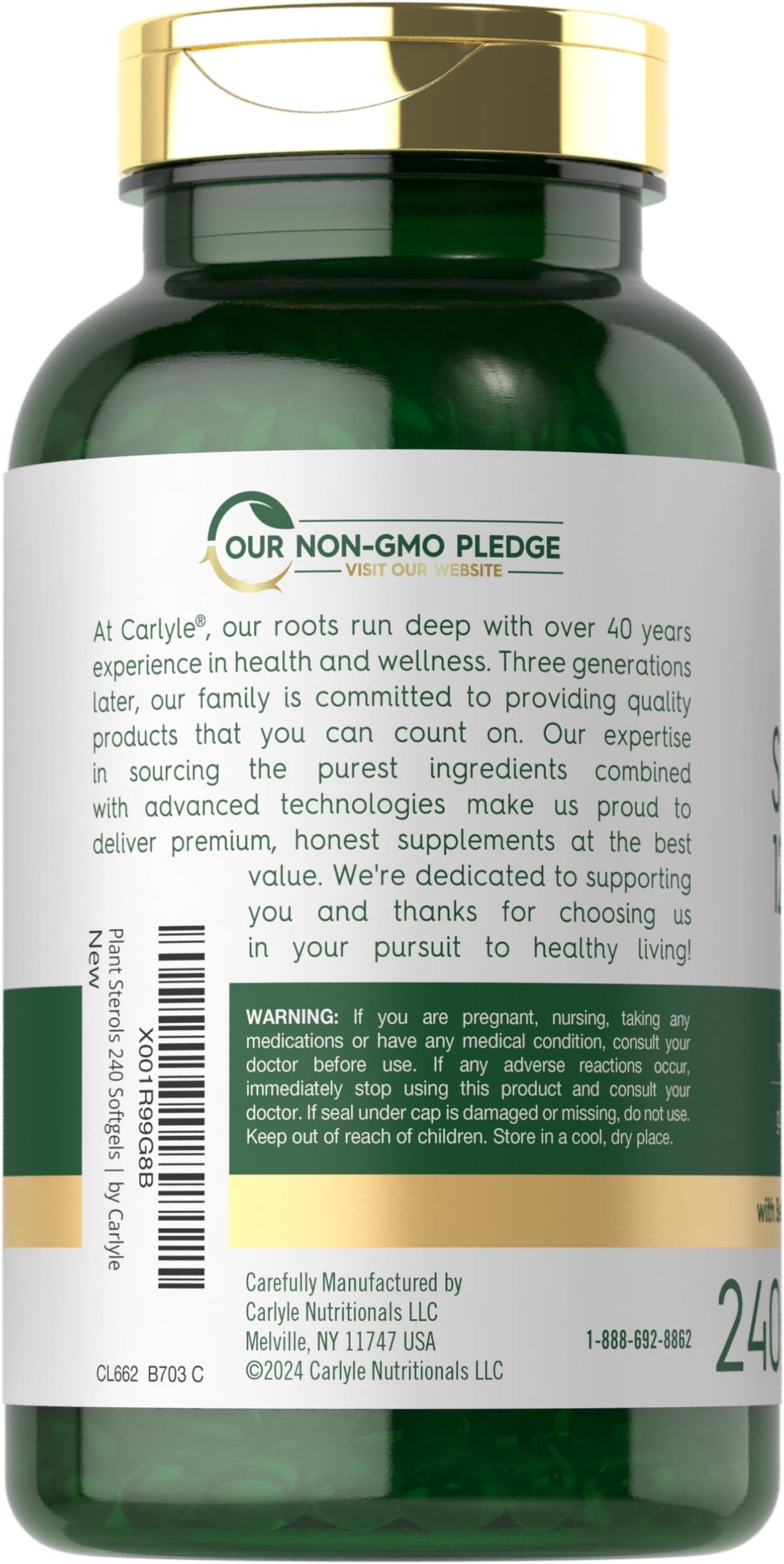 Carlyle Plant Sterols Supplement 1200 mg | 240 Softgels | with Beta Sitosterol | Non-GMO & Gluten Free
