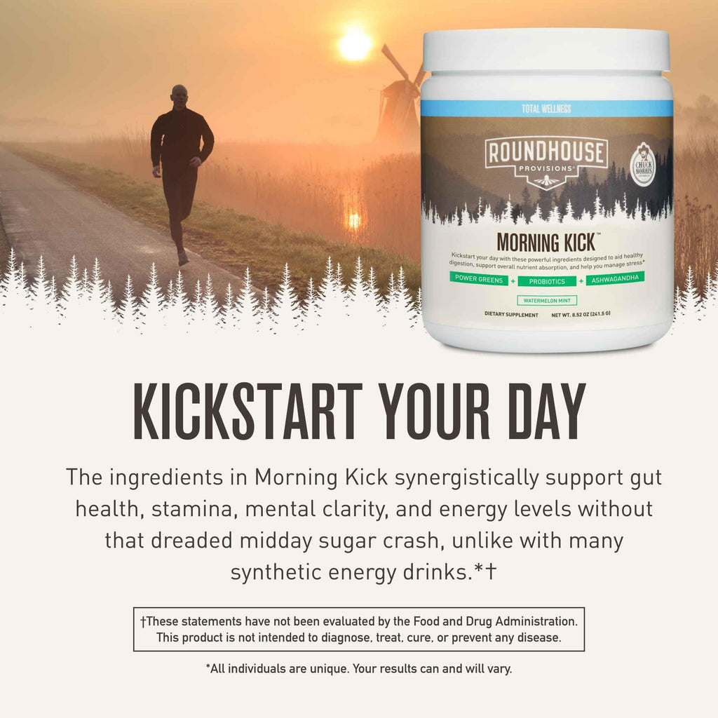 ROUNDHOUSE PROVISION Morning Kick by Chuck Norris - Watermelon Mint Flavor - Greens Superfood Powder with Probiotics, Collagen Peptides & Ashwagandha to Help Support Gut & Joint Health, 3 Pack ROUNDHOUSE PROVISION Au supplements