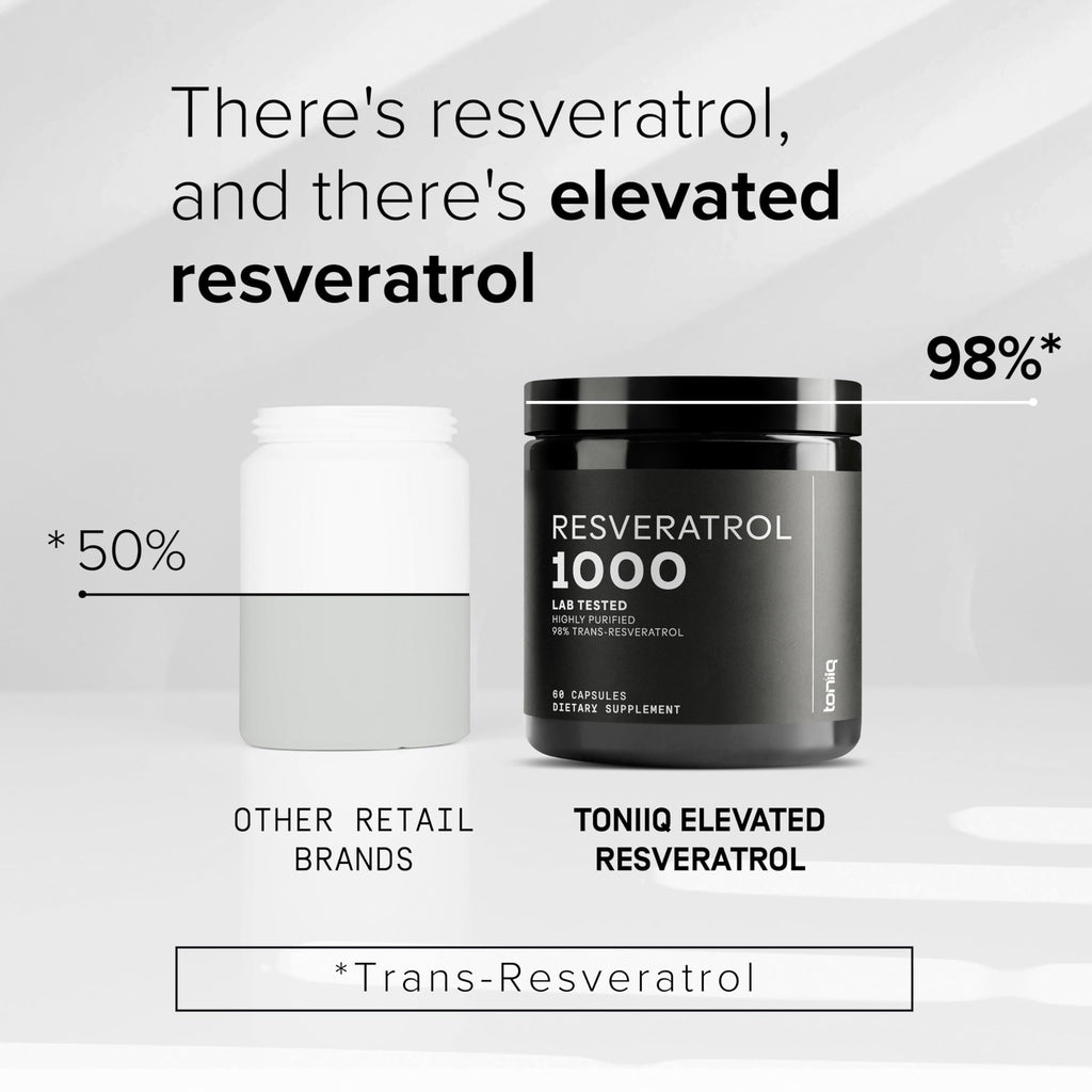 Ultra High Potency Third-Party Tested Trans Resveratrol 1000mg - 98% Pure, Highly Purified and Bioavailable - Resveratrol Polygonum Root Extract - 60 Capsules Toniiq Au supplements
