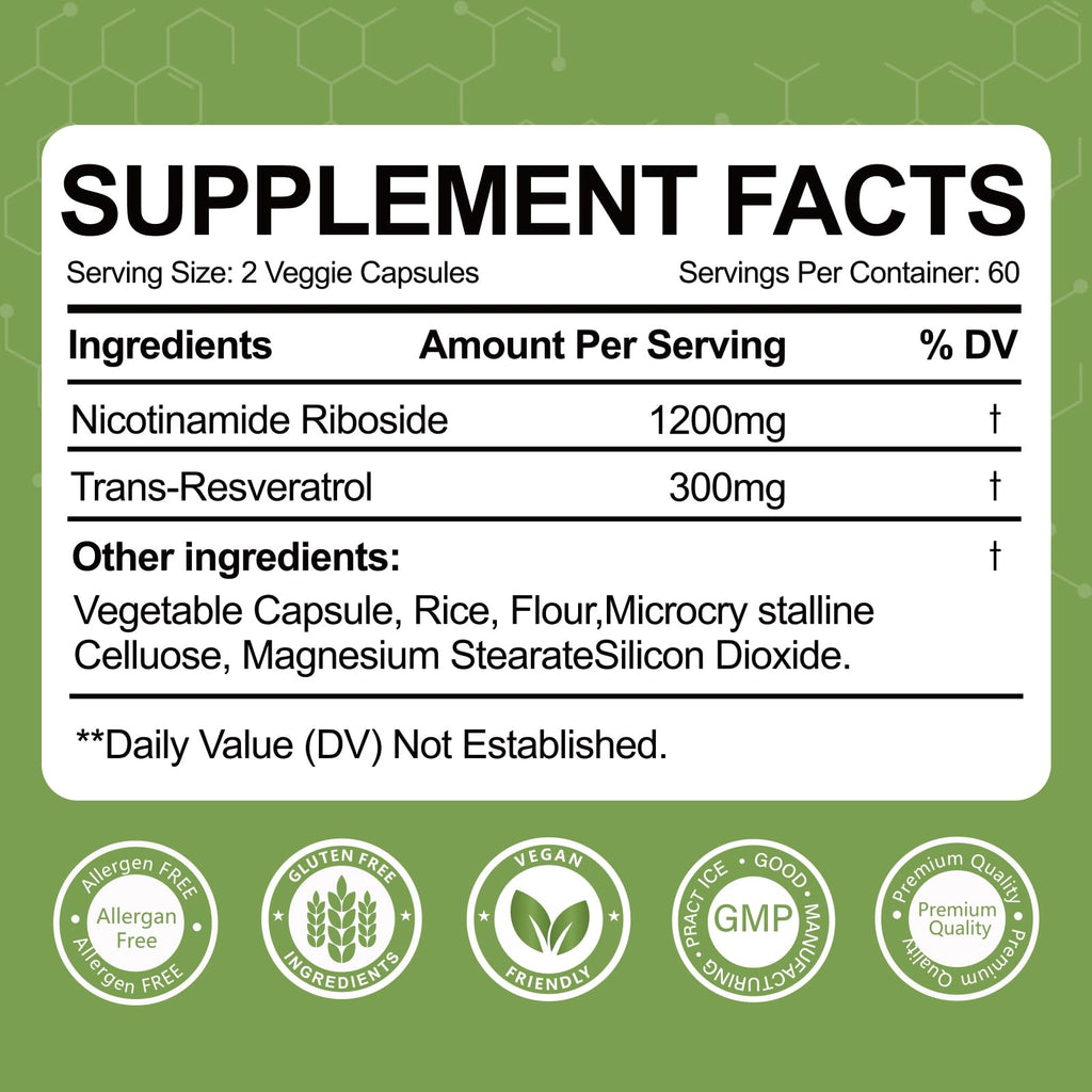 Yalei NAD Resveratrol Supplement 1500mg,120 Veggie Capsules | Liposomal NAD Plus Boosting | Support Cellular Health, Stamina & Healthy Aging for Women & Men | Non-GMO Yalei Au supplements