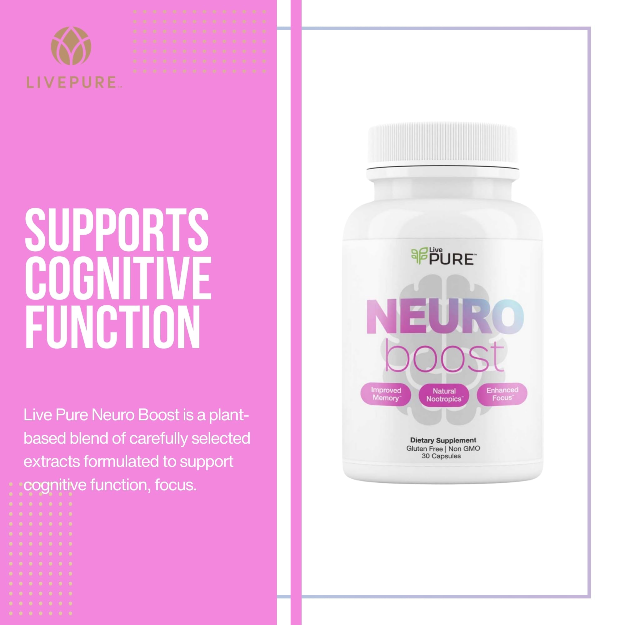 Pure Neuro Boost | 30 Capsules |  Supplement to Support Energy, Memory, and Focus | Supports Better Concentration & Healthy Brain Function