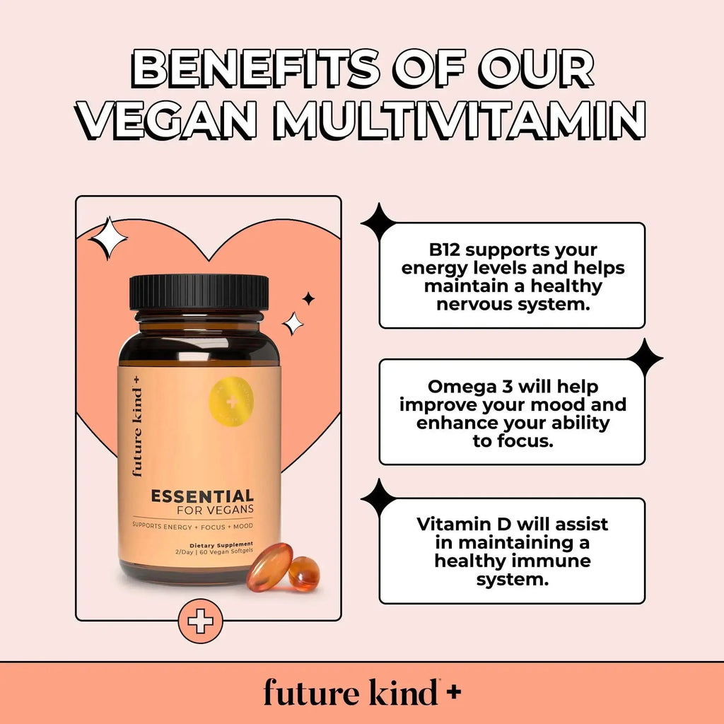 Future Kind Multivitamin Bundle - Vegan Complete Multivitamin and Vegan Essential Multivitamin - Vegan Vitamin B12, Omega 3, and Vitamin D3 - Complete Multivitamin, 42 Vitamins in 1 for Men and Women Future Kind Au supplements