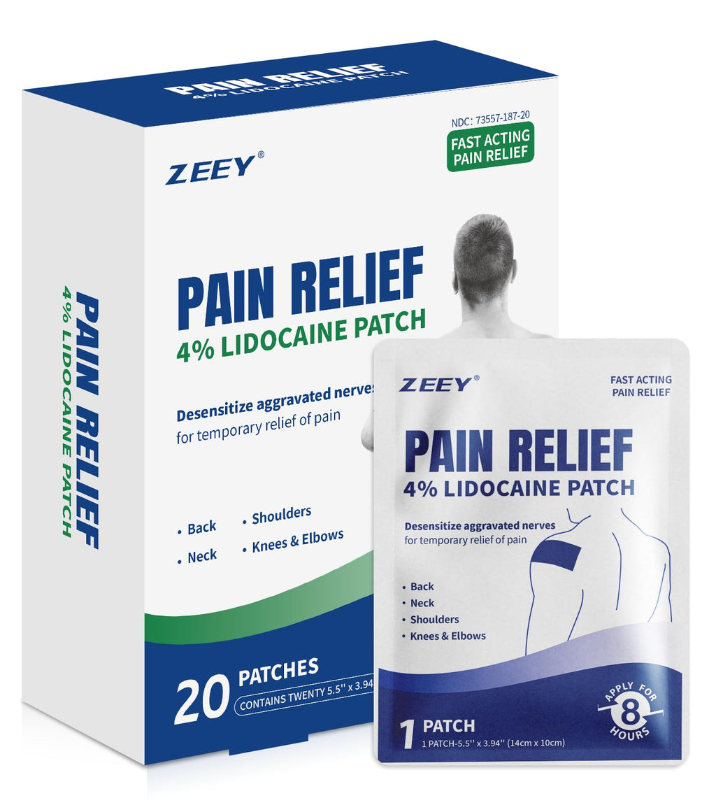 ZEEY 4% Lidocaine Pain Relief Patches, Maximum Strength OTC, for Back, Knee, Neck, Shoulders, Joints, Muscle Soreness, Fast Acting, Topical Anesthetic, Large Gel Patch, 5.5" x 3.94", 20Ct ZEEY Au supplements