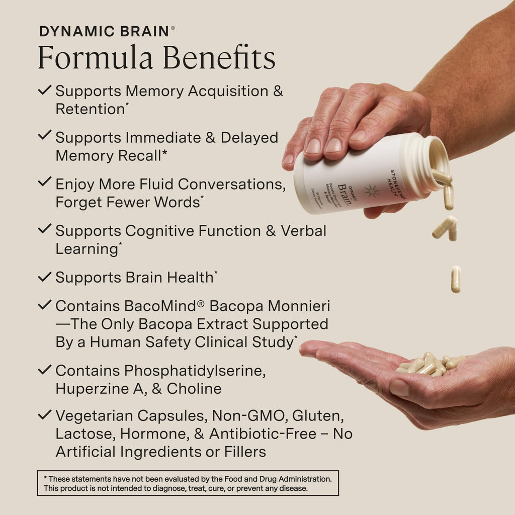 Stonehenge Health Dynamic Brain – BacoMind® Bacopa Nootropic Formula – Memory, Recall & Retention, Phosphatidylserine, Huperzine A, DHA & Choline – 40 Brain-Boosting Ingredients – Non-GMO, 60 Caps Stonehenge Health Au supplements