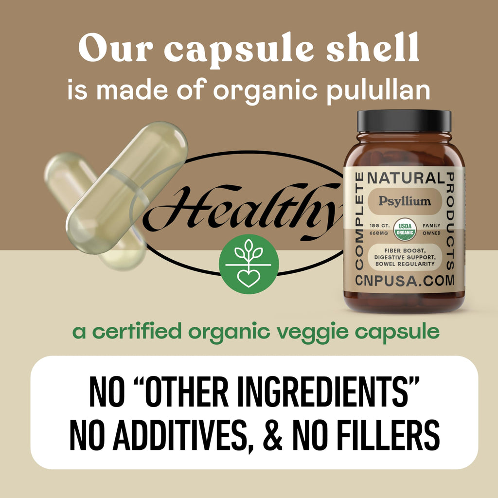 Organic Psyllium Husk Capsules 660mg - Fiber Caps Supplement, Psyllium Capsules for Digestive Regularity, Colon Cleanse Support, Unflavored Whole