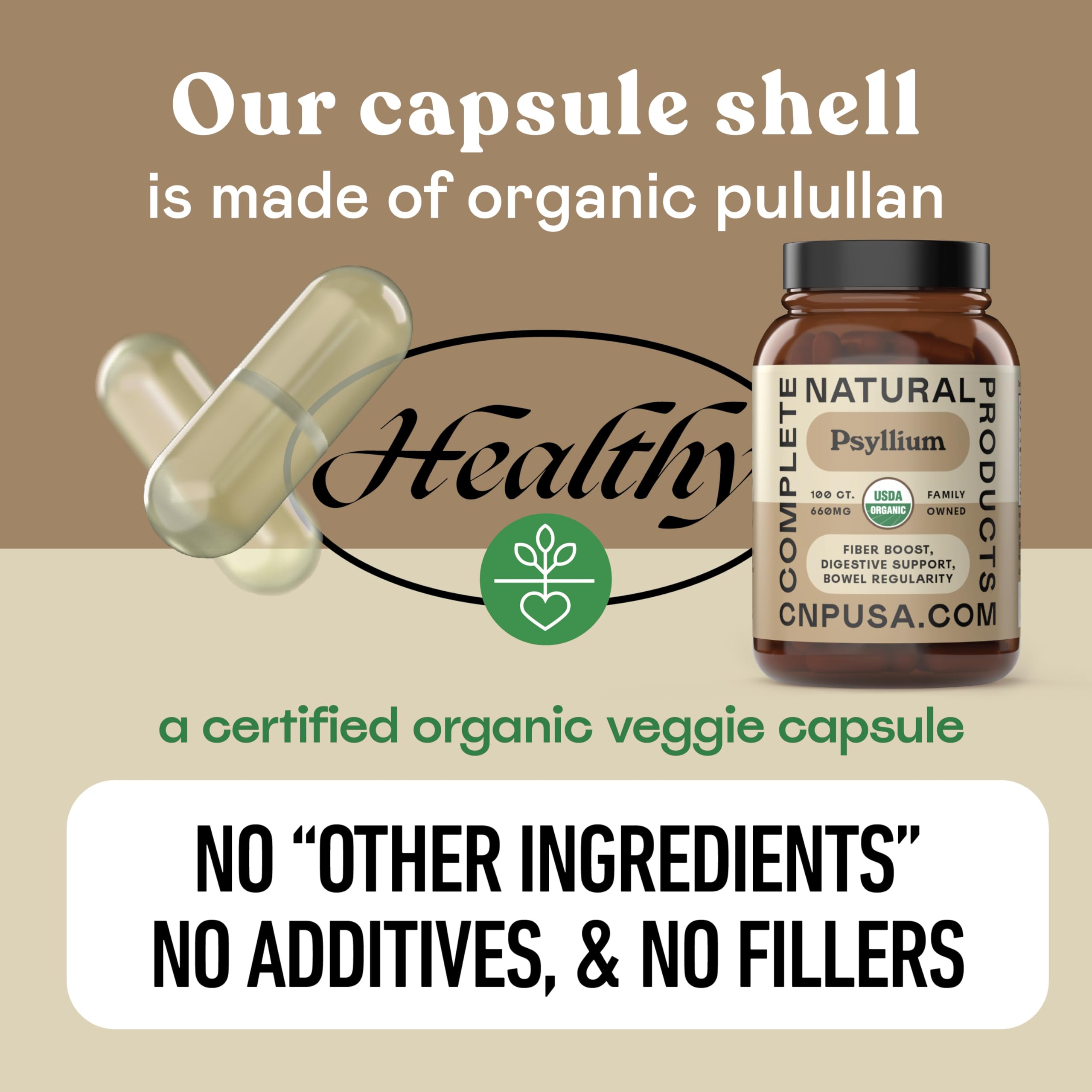 Organic Psyllium Husk Capsules 660mg - Fiber Caps Supplement, Psyllium Capsules for Digestive Regularity, Colon Cleanse Support, Unflavored Whole