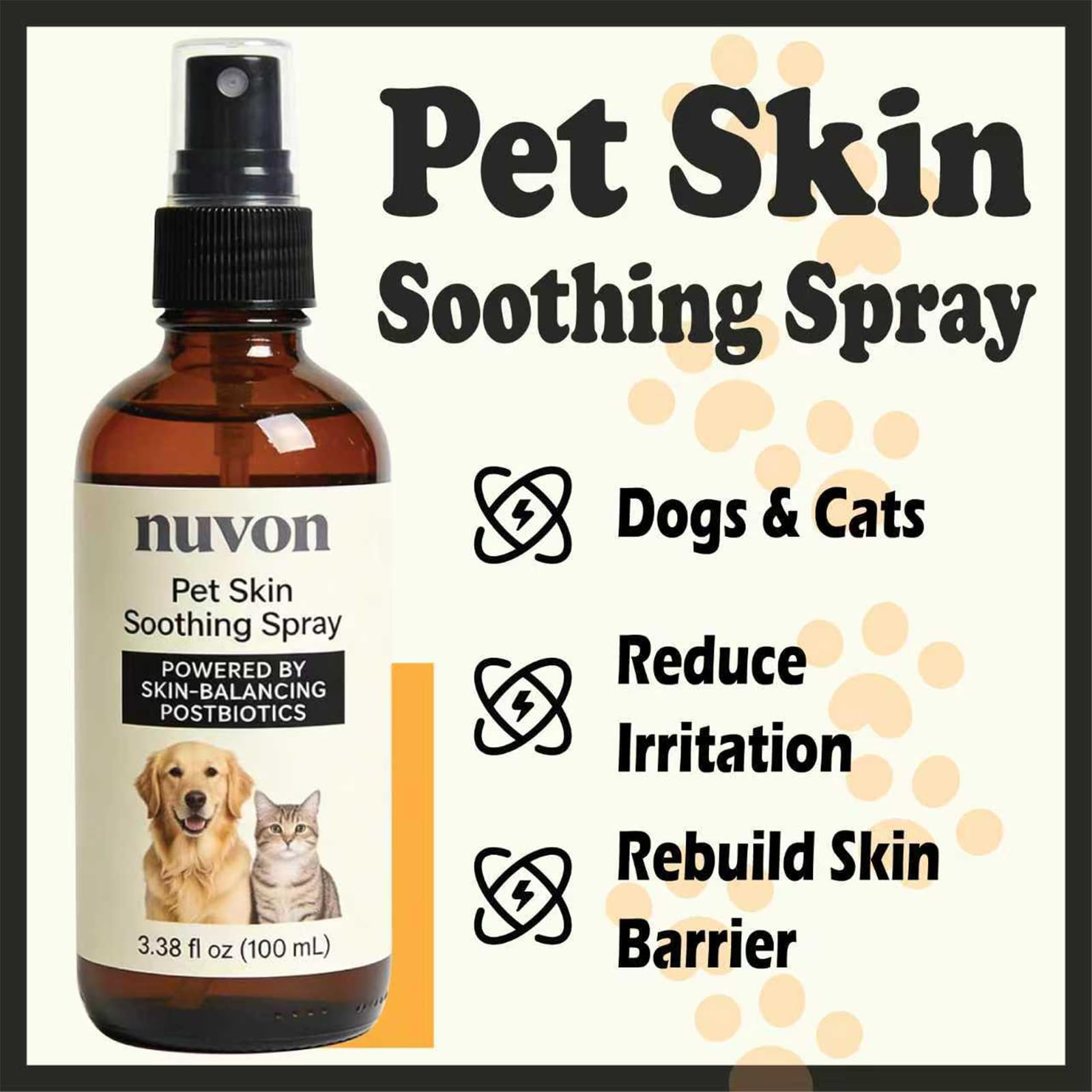 NUVON Pet Skin Soothing Spray, Postbiotics Restoration Spray for Dogs & Cats, Reduce Irritation, Rebuild Skin Barrier - 3.38 fl oz Lwefao Au supplements