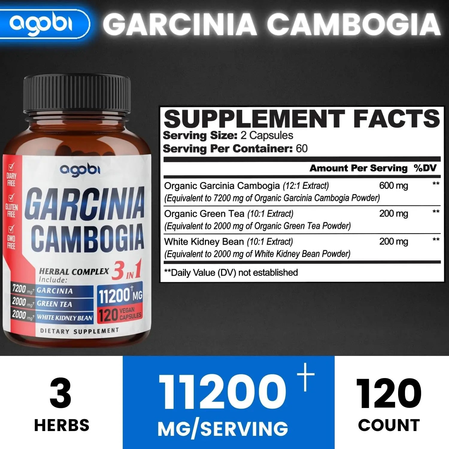 agobi 3in1 Garcinia Cambogia Extract Capsules - 11200mg Herbal Supplement for Body Health agobi Au supplements