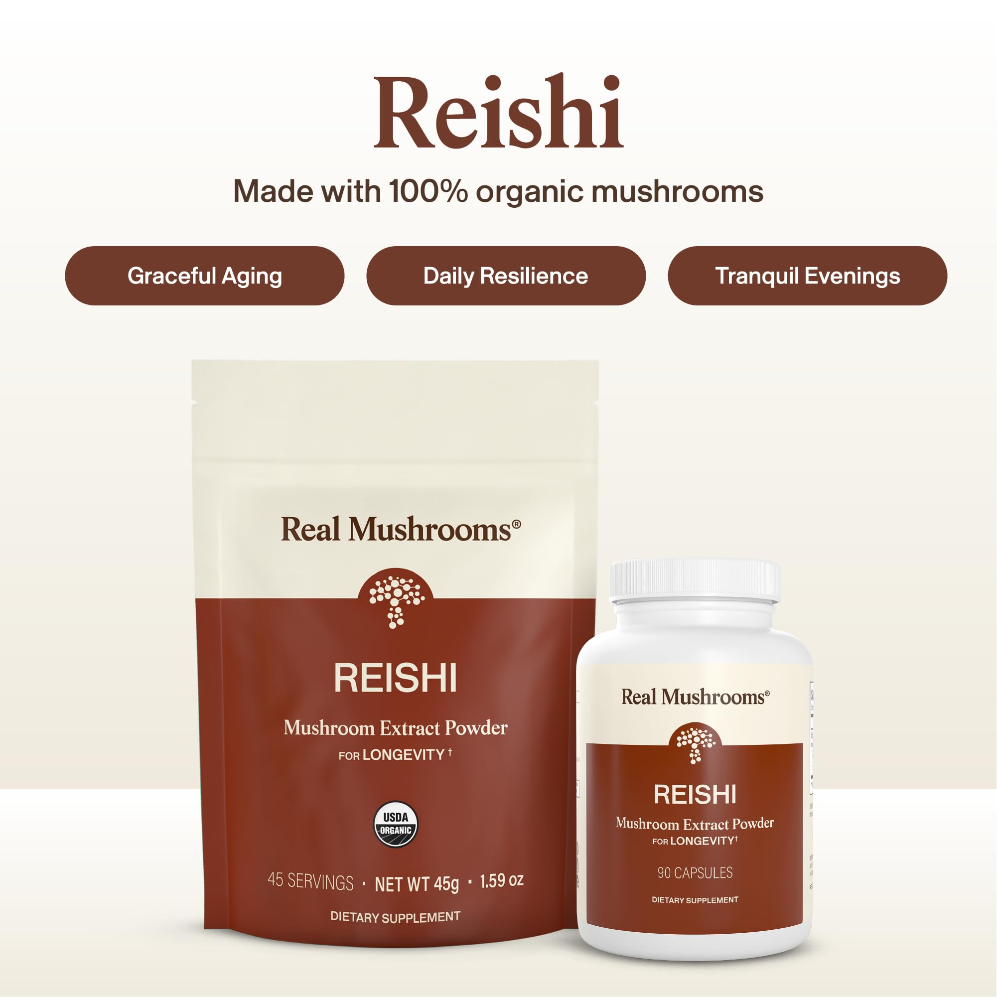 Real Mushrooms Reishi Mushroom Capsules - Handpicked Organic Mushroom Extracts