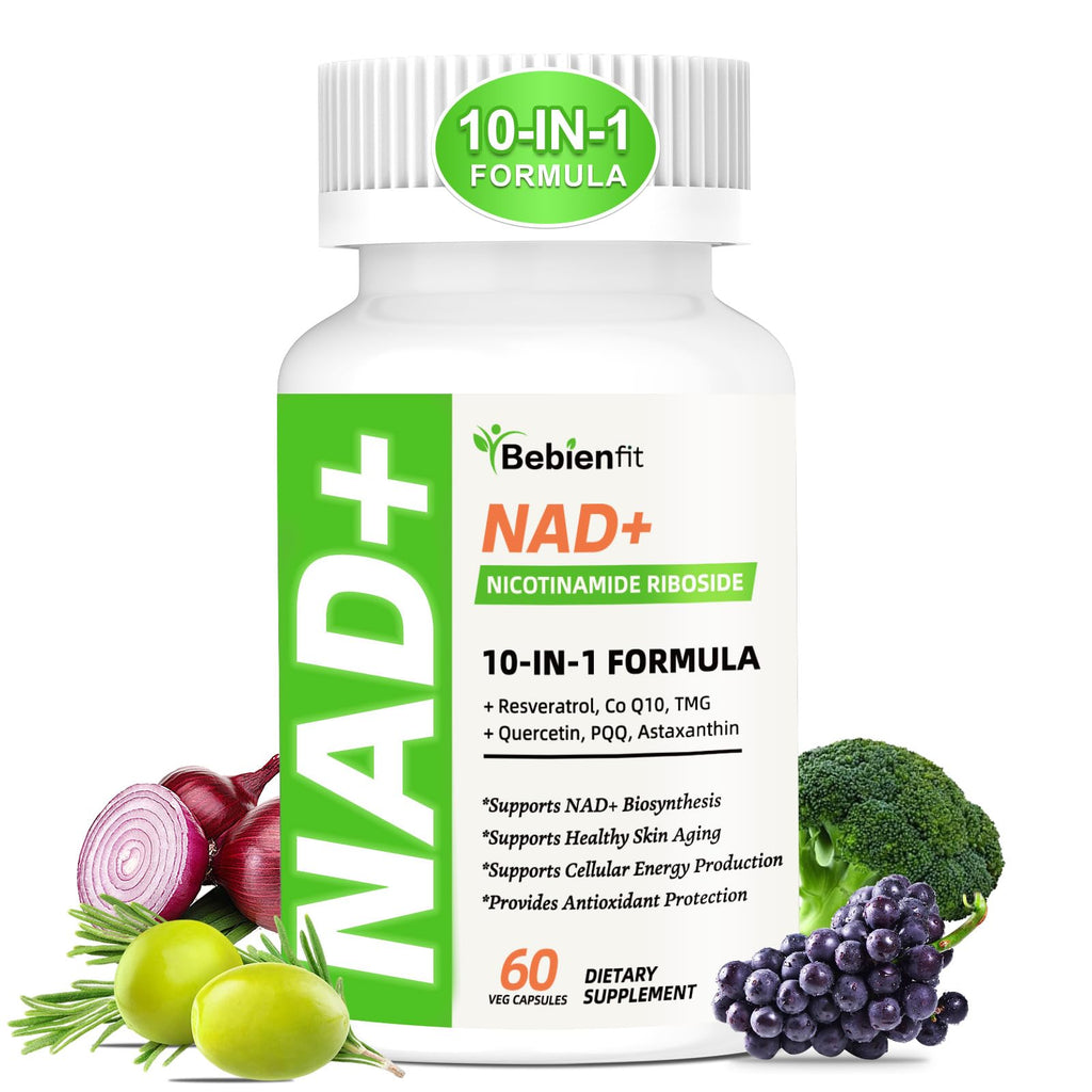 Nad Supplement for Healthy Aging | Energy| Antioxidant| Skin Health| Focus ,10-in-1 Formula with NR,Trans-Resveratrol,CoQ10,Astaxanthin,PQQ,TMG,Quercetin,Olive Fruit Nad+ for Women Men,60 Vegan Caps Bebien fit Au supplements