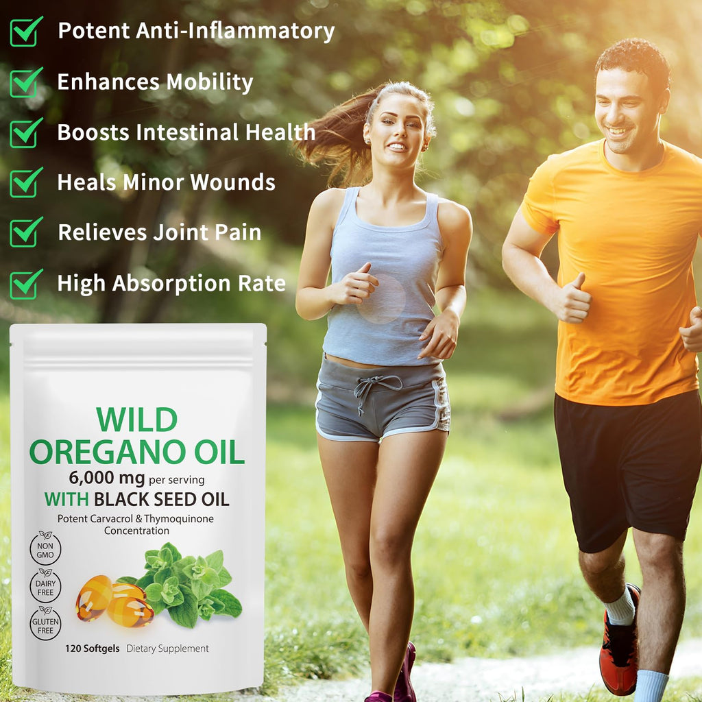 Tooffi Oil of Oregano Softgels,Oregano Oil Capsules Organic,2-in-1 6000mg Oil of Oregano with Black Seed Oil 200mg,Oregano Oil