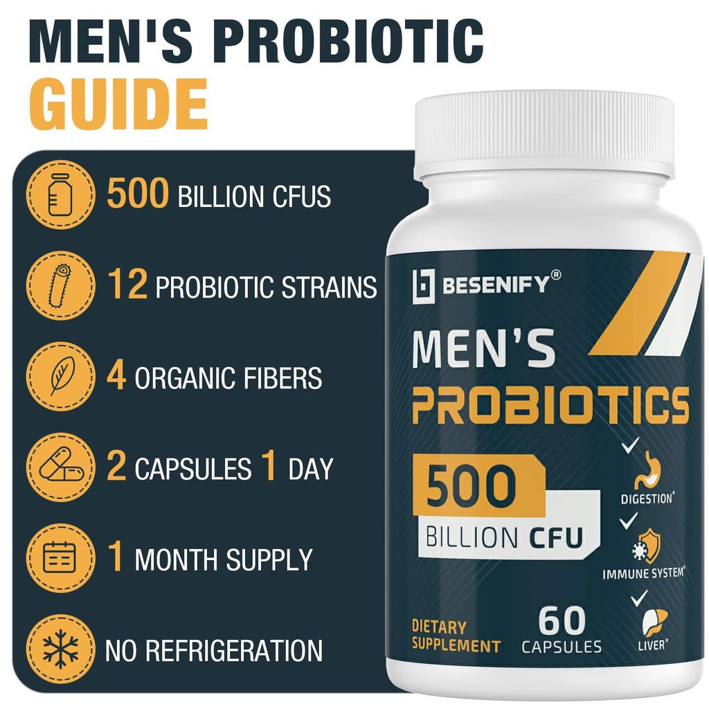 Probiotics for Men, 500 Billion CFUs & 12 Strains, Men's Probiotic with Turmeric, Cranberry, Goji - Probiotics for Digestive Health, Immune, Stomach,