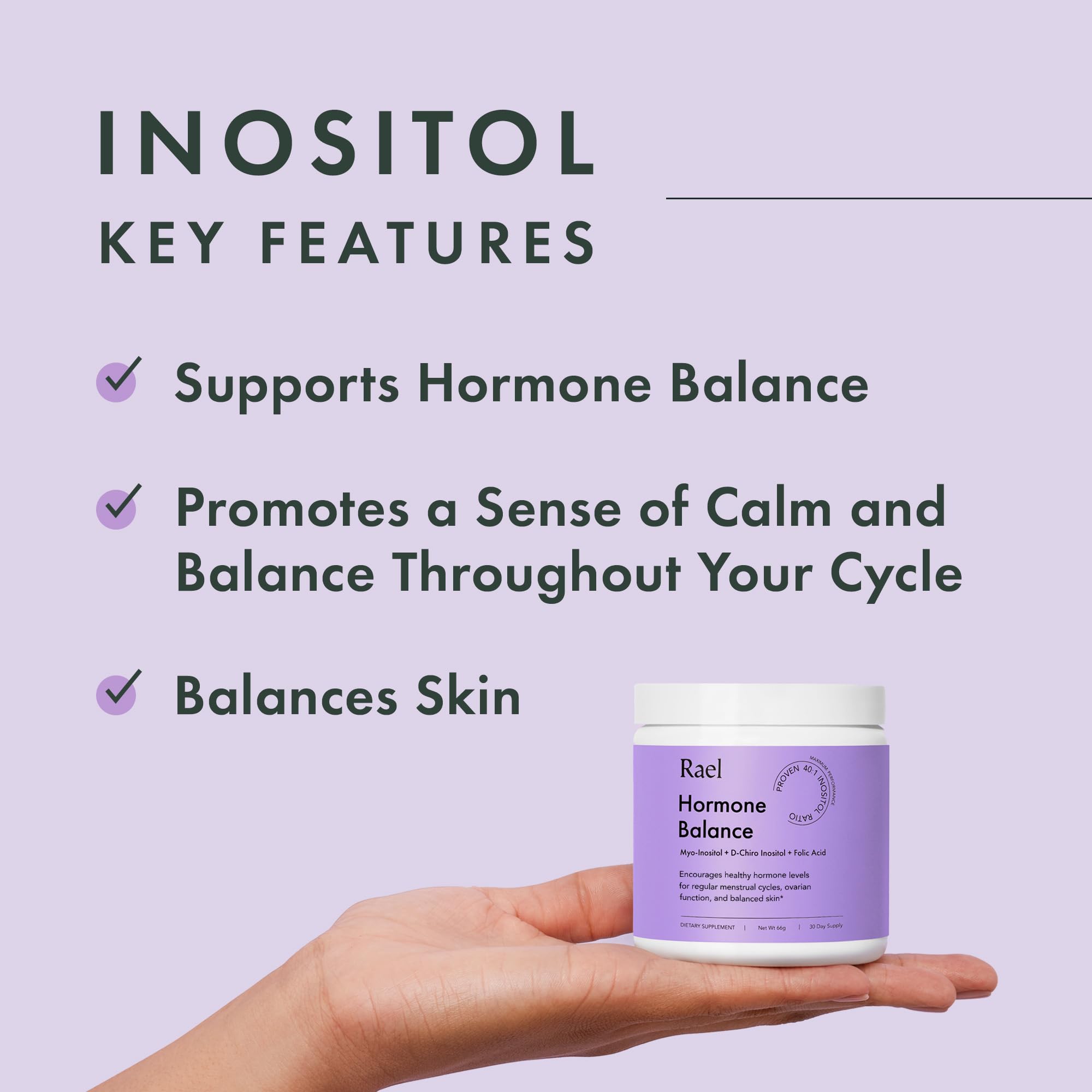 Rael Hormone Balance for Women, Inositol Powder Supplement - Vitamin B8, 40:1 Proven Ratio, Folic Acid for Ovarian Function (30 Servings) Rael Au supplements