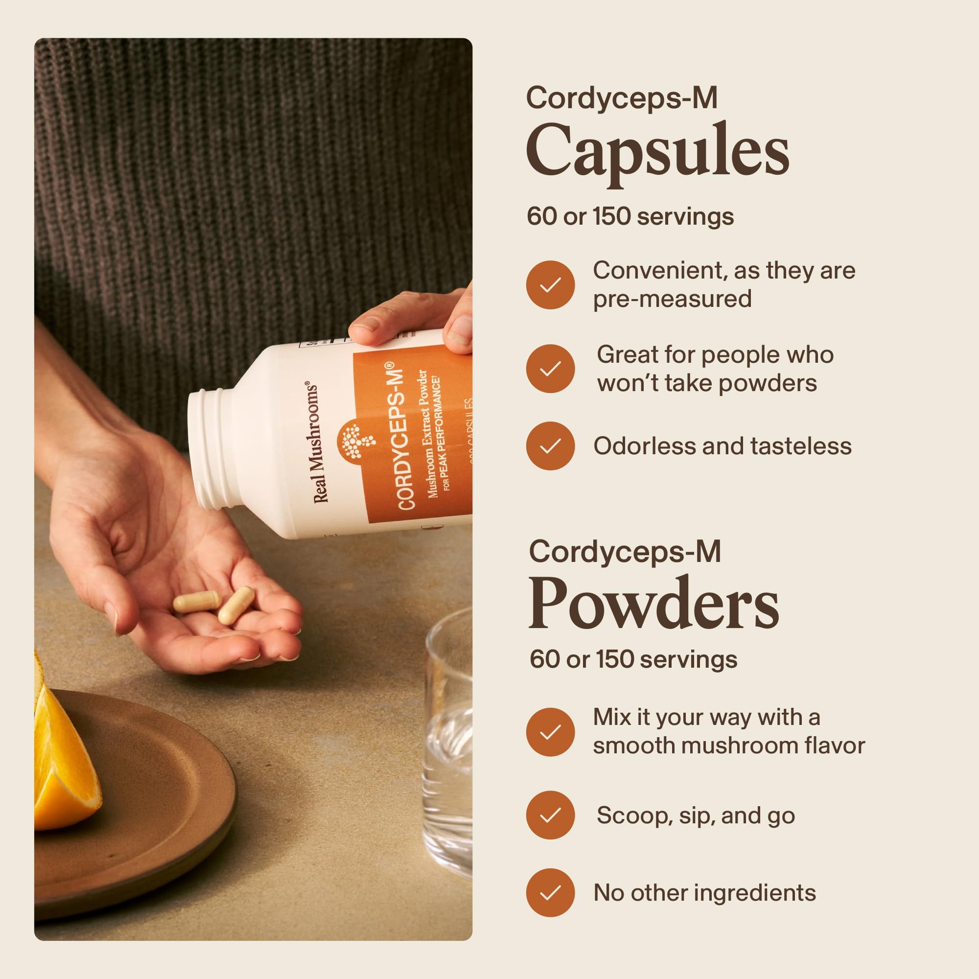 Real Mushrooms Capsules Supplements - Organic Cordyceps Mushroom Powder in Capsules - Energy and Performance Mushrooms with Verified Beta Glucans - Vegan, Non-GMO, 300 Capsules Real Mushrooms Au supplements