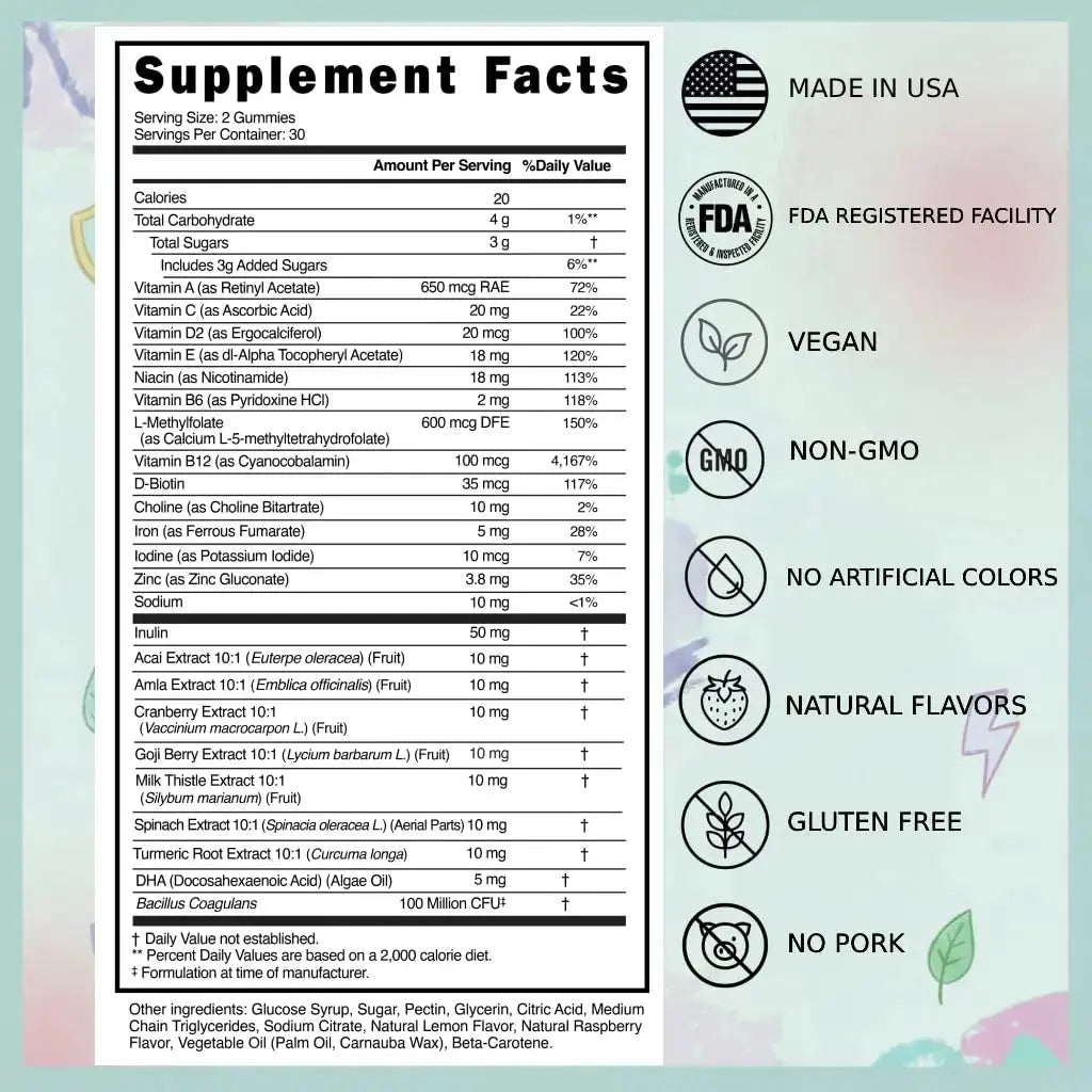 Everher Multivitamin Gummies | Essential Vitamins, Minerals & Herbs | Immune Support, Energy & Focus | with DHA Algae Oil & Probiotics | Everher Au supplements