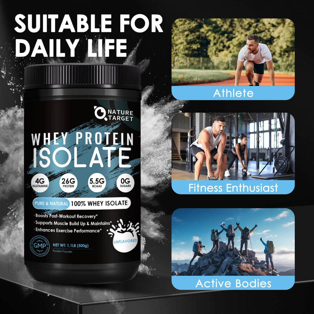 NATURE TARGET Unflavored Whey Protein Isolate - 26g Protein, 0g Sugar, Keto Friendly - No rBGH, Grass Fed - Perfect for Coffee, Baking & Smoothies - 1.10 LB (16 Servings)