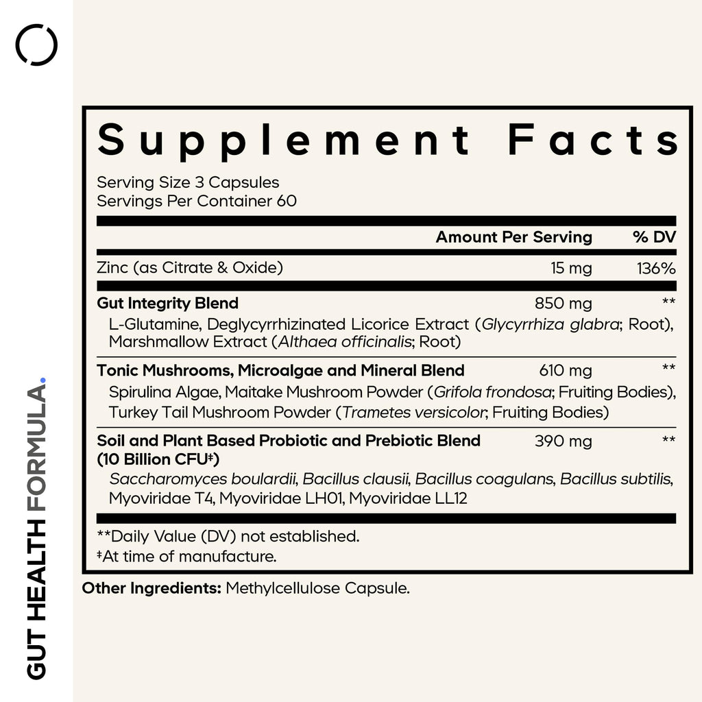 Codeage Gut Health Supplements Vegan Formula - L Glutamine, Zinc, Turkey Tail Mushroom Powder, Tonic Mushroom, Maitake, Micro Algae, Mineral,