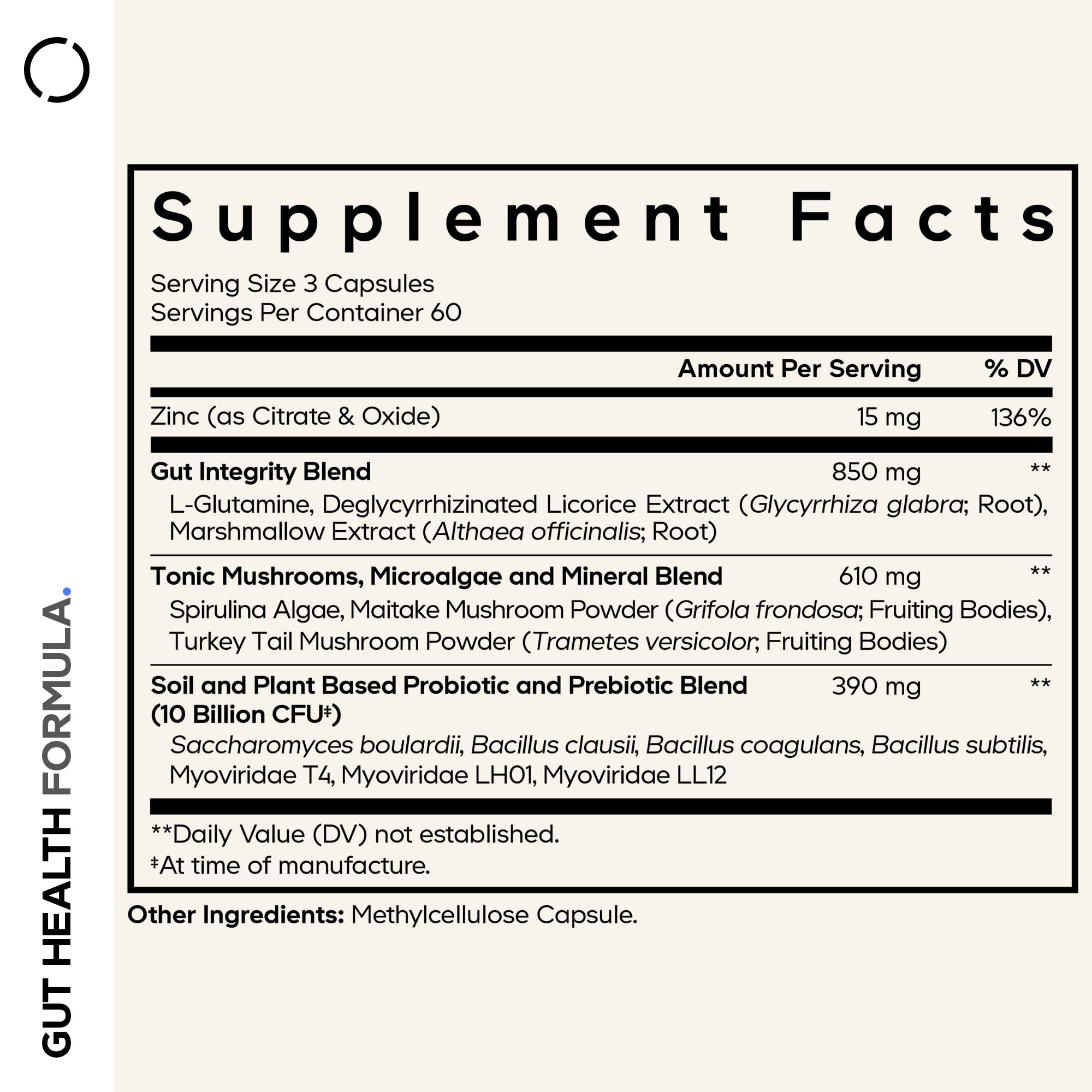 Codeage Gut Health Supplements Vegan Formula - L Glutamine, Zinc, Turkey Tail Mushroom Powder, Tonic Mushroom, Maitake, Micro Algae, Mineral,