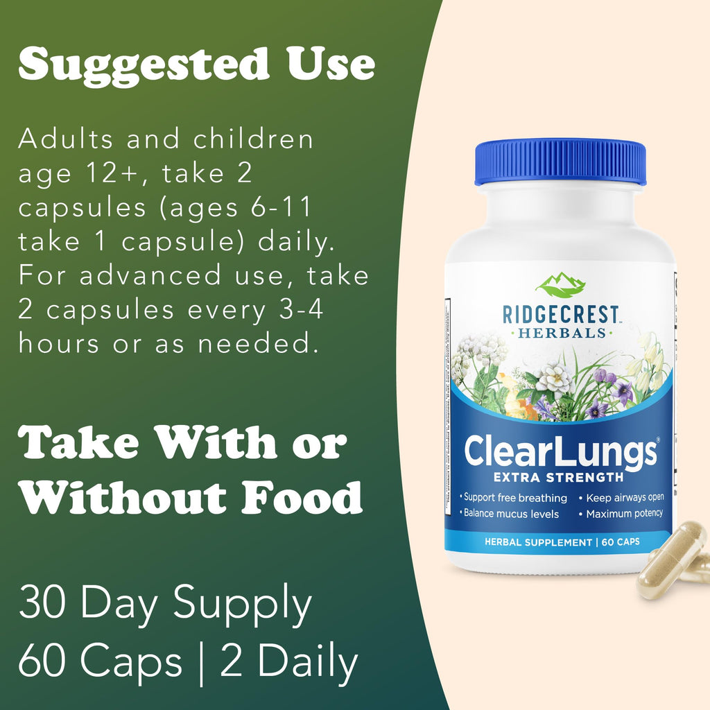 RidgeCrest Herbals ClearLungs Extra Strength, Daily Health Supplement, Natural Lung and Nasal Wellness Formula