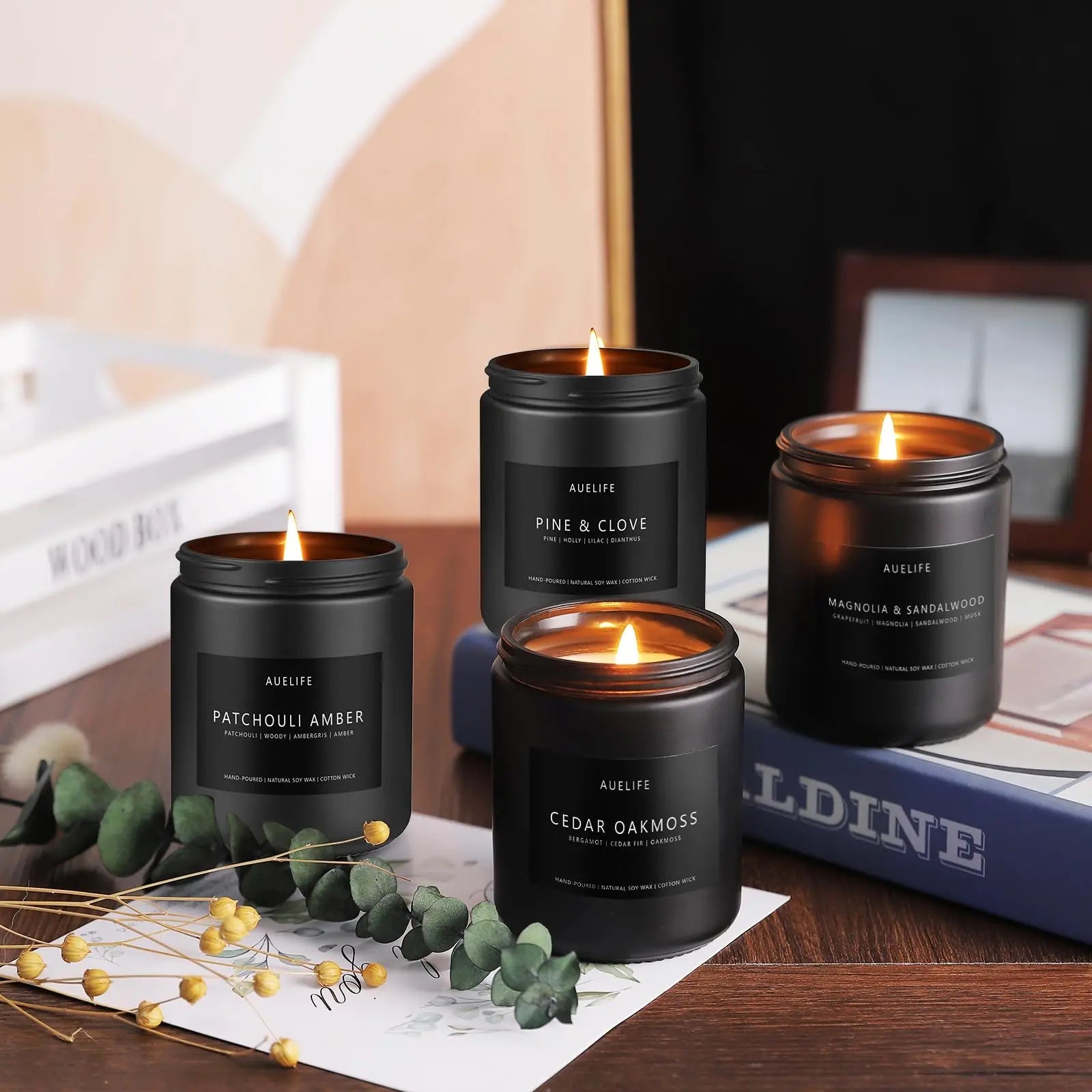 Scented Candles Set | Men Candles Set, Candles for Men Scented Candles for Home - 4 Pack Candles Scents Auelife Au supplements