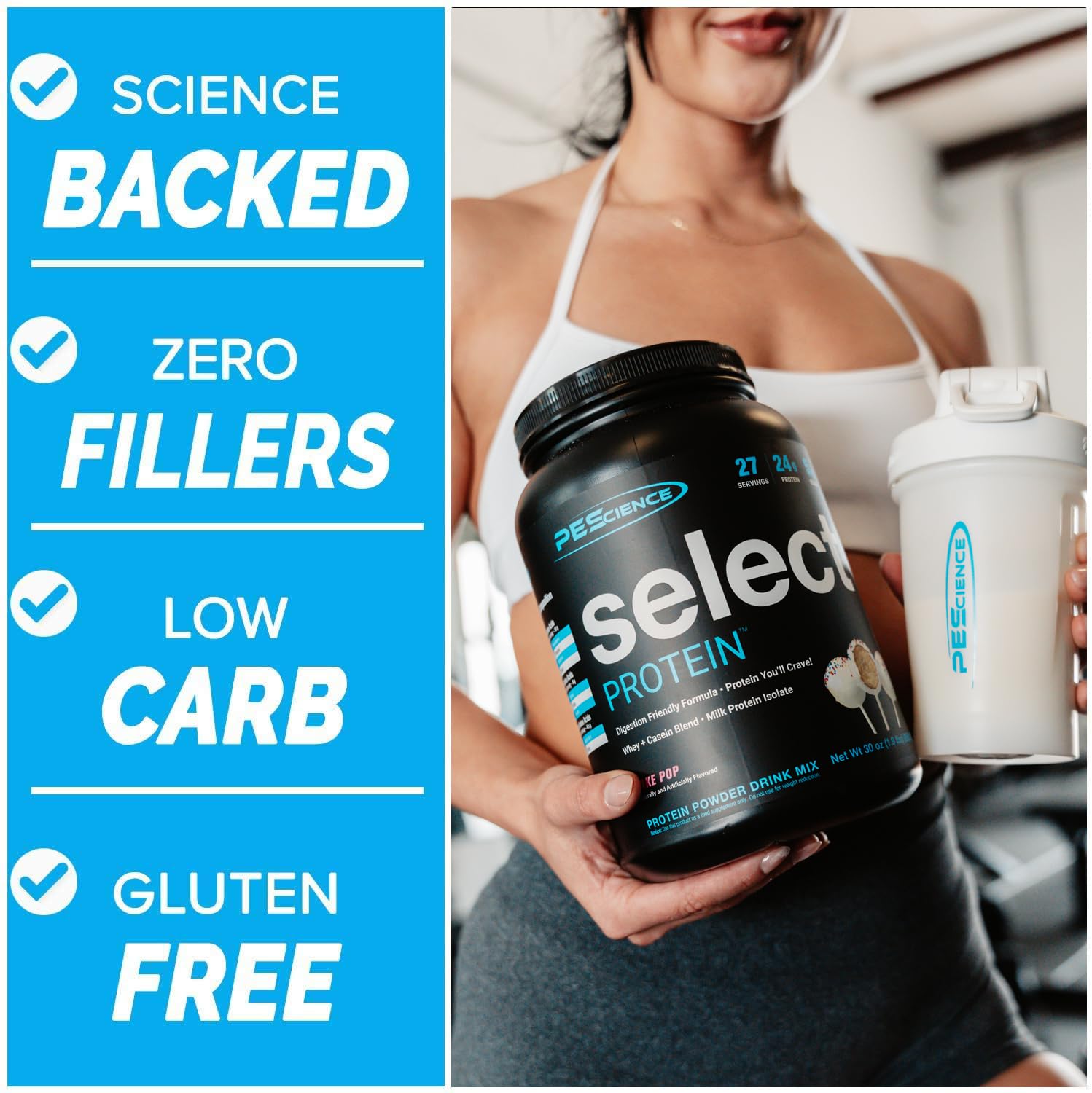 PEScience Select Protein Powder, Whey and Casein Blend, Lean Protein Powder for Women and Men, Low Calorie, Low Carb, Keto Friendly, Gluten Free, Gourmet Vanilla - 27 Servings