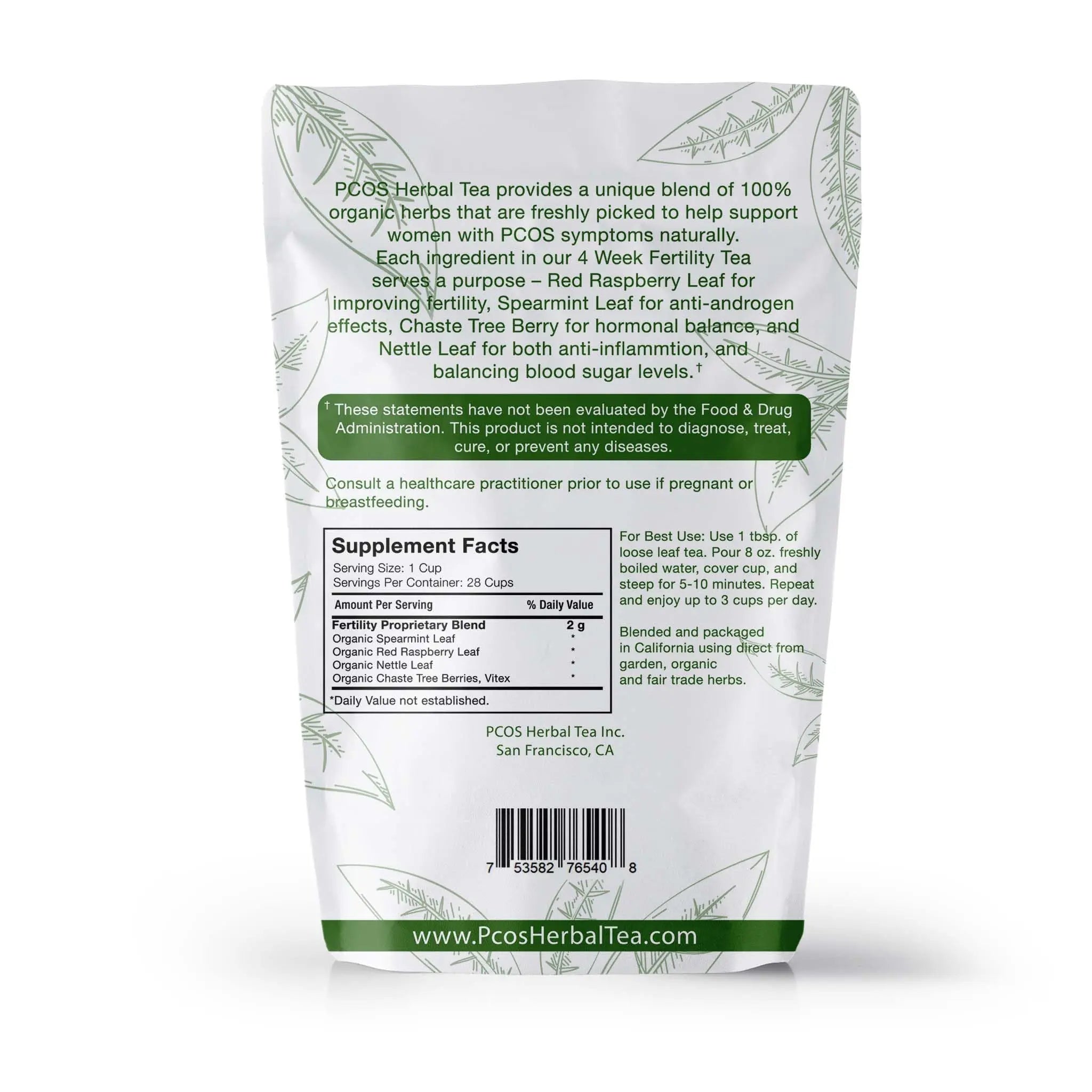 PCOS Cystem Tea with Organic Red Raspberry Leaf, Vitex, Spearmint Tea Supports Fertility PCOS Herbal Tea Au supplements