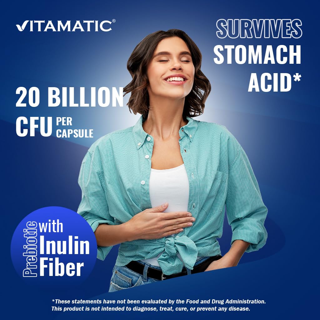 Vitamatic Lactobacillus Plantarum - 20 Billion per DR Capsule - 60 Count - Digestive Support - Made with Prebiotic Inulin Fiber