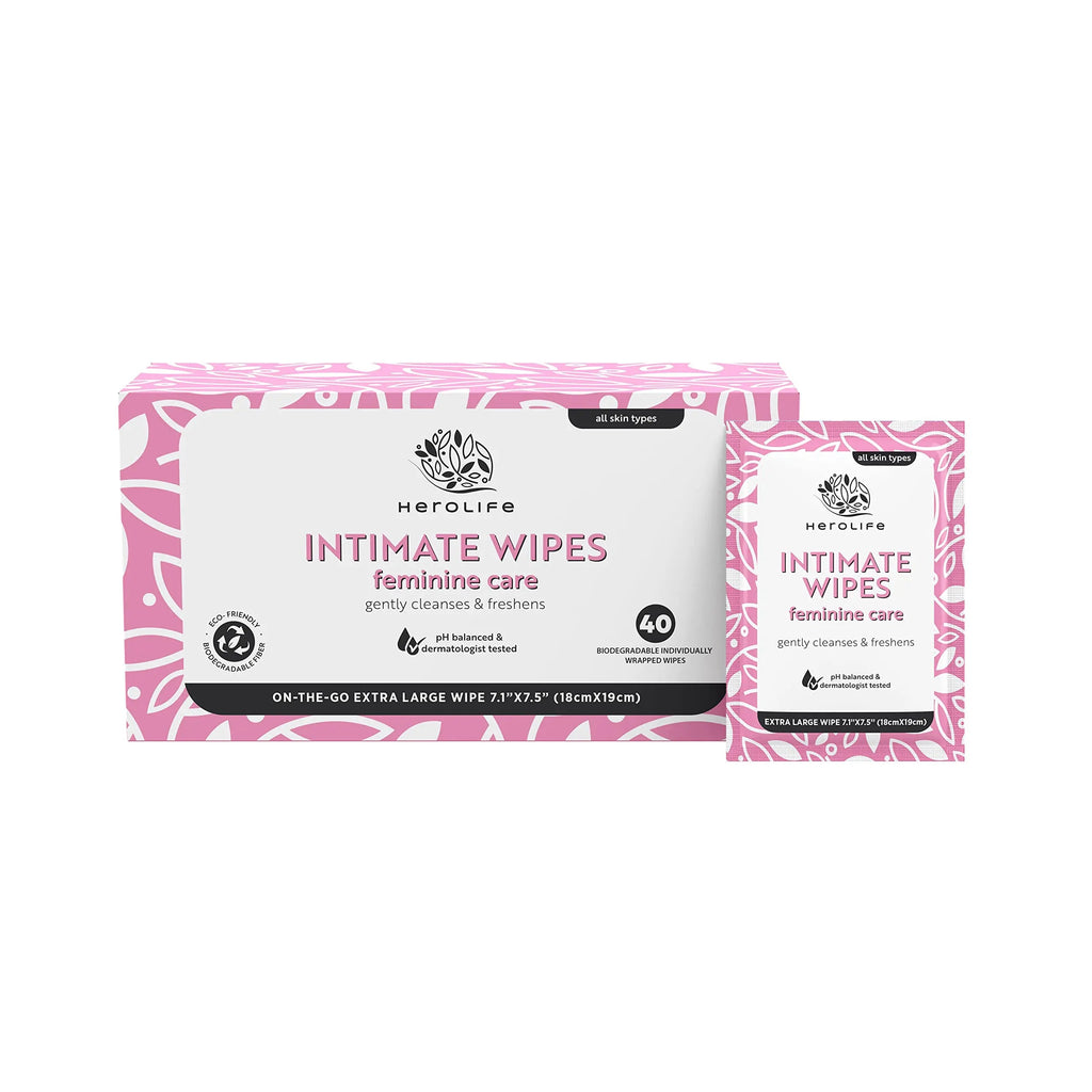 HEROLIFE Personal Wipes for Feminine Care, Single Use To Go, Plant-Based, 1 pack of 40 Single Herolife Au supplements