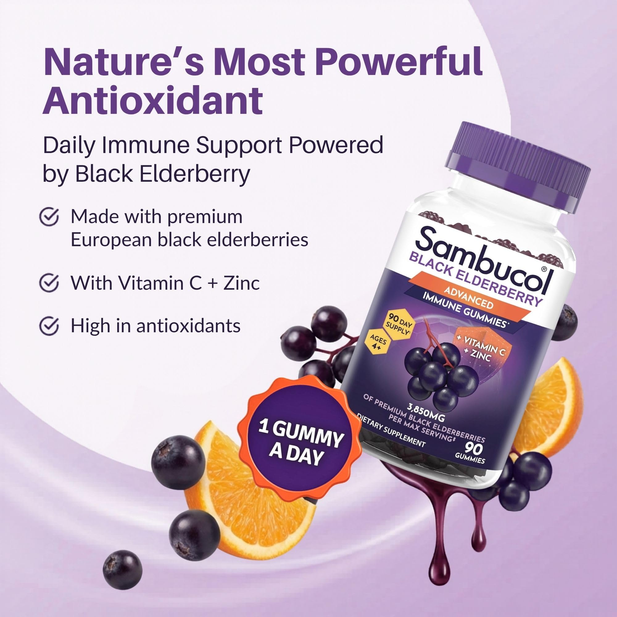 Sambucol Elderberry Gummies - Immune Support Supplement for Adults & Kids with Vitamin C & Zinc, Sambucol Elderberry