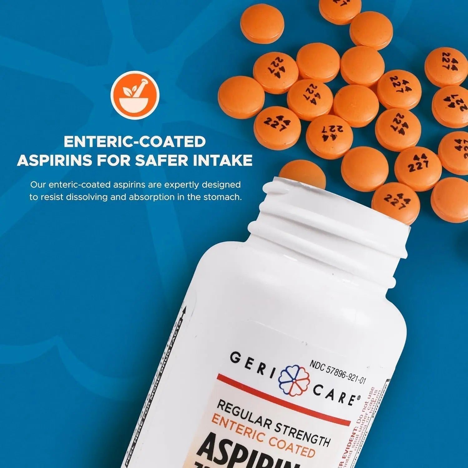 GeriCare Enteric Coated Aspirin Tablets 325mg (200 Count) NSAID Pain Reliever & Fever Reducer for Adults- Regular Strength Aspirin for Headache Arthritis Menstrual & Muscle Pain GeriCare Au supplements