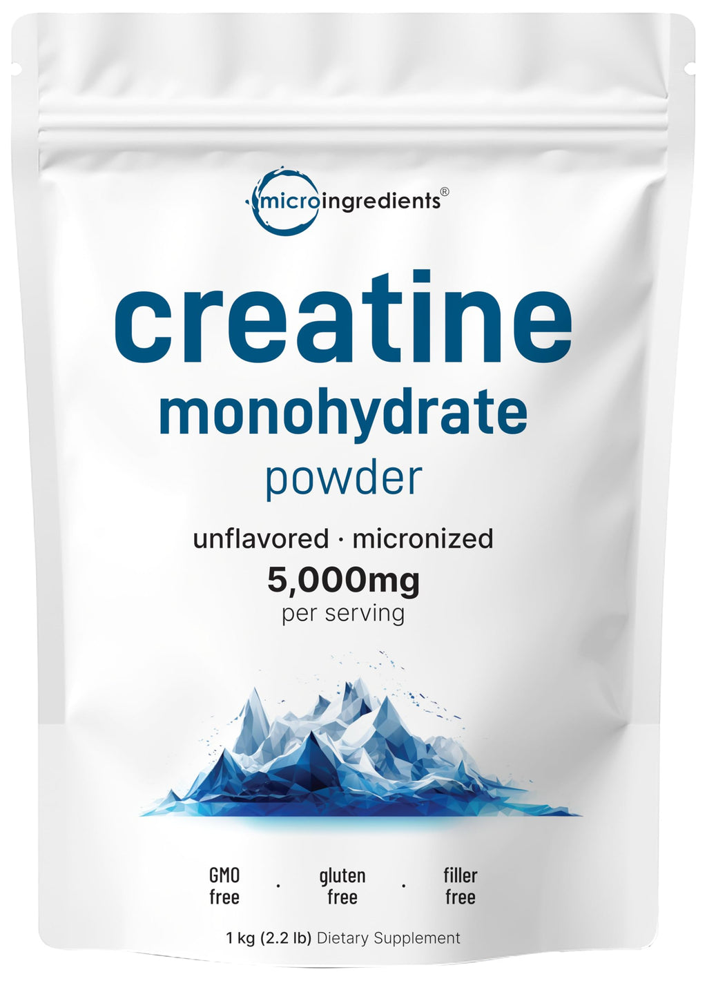 Creatine Monohydrate Powder 1 kg (2.2 Lbs), 5000mg Per Serv, Micronized Creatine Powder, Unflavored, Pure, No Filler, Keto & Vegan Friendly, Easy Dissolve Pre Workout Creatine for Women and Men Micro Ingredients Au supplements
