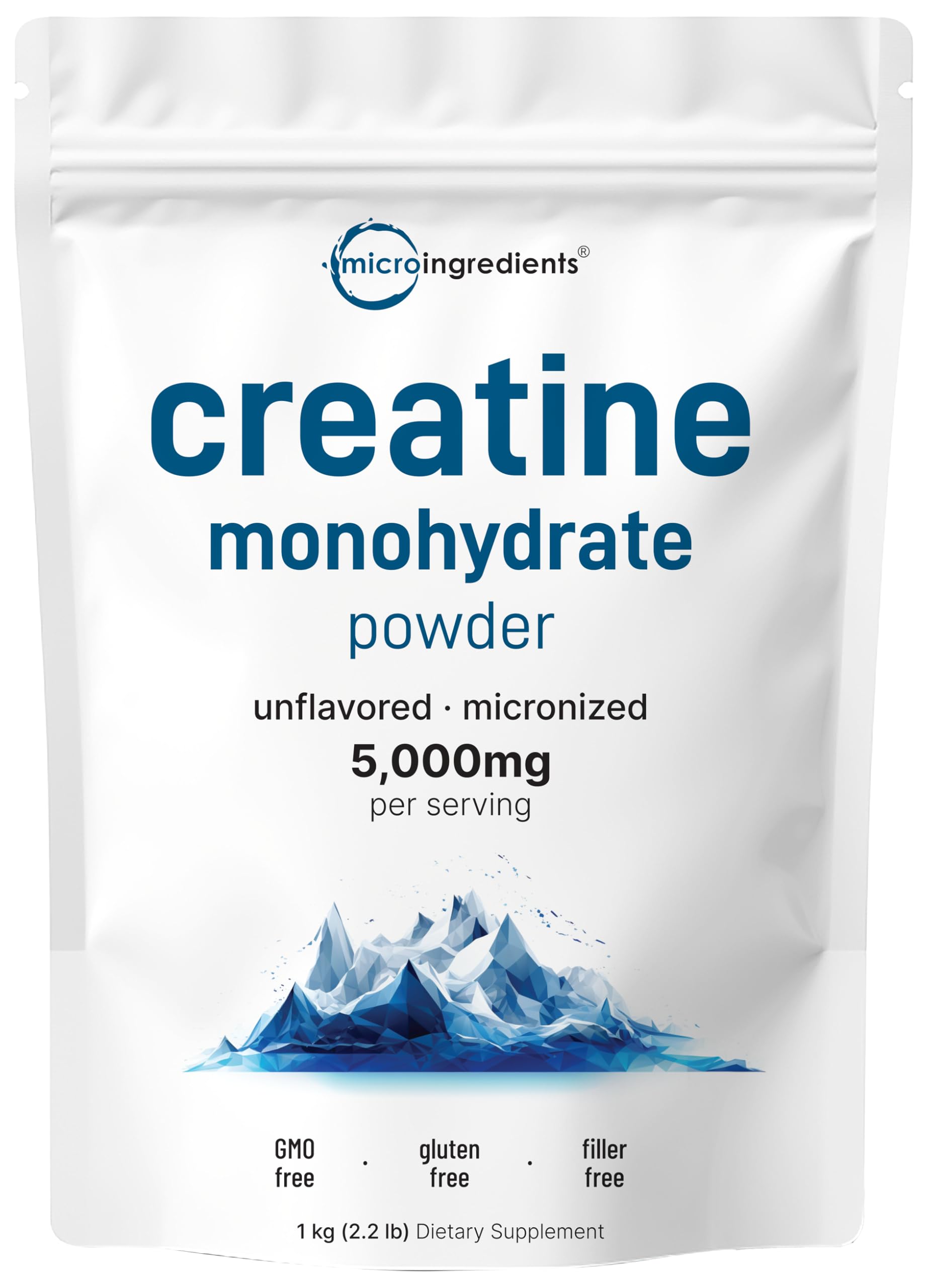 Creatine Monohydrate Powder 1 kg (2.2 Lbs), 5000mg Per Serv, Micronized Creatine Powder, Unflavored, Pure, No Filler, Keto & Vegan Friendly, Easy Dissolve Pre Workout Creatine for Women and Men Micro Ingredients Au supplements