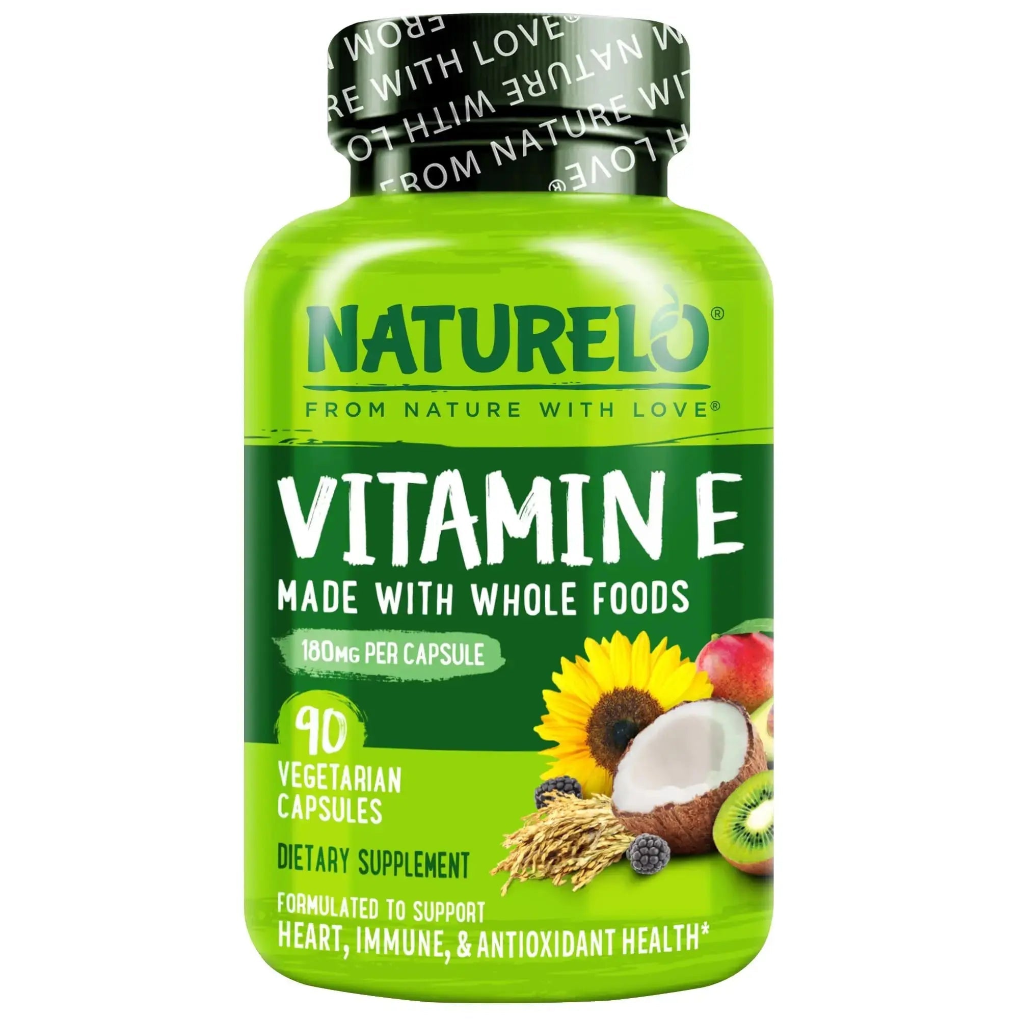 NATURELO Vitamin E Capsules 180 mg - 90 Vegan Capsules | Supports Skin, Hair, and Nails | Immune and Eye Health | NATURELO Au supplements