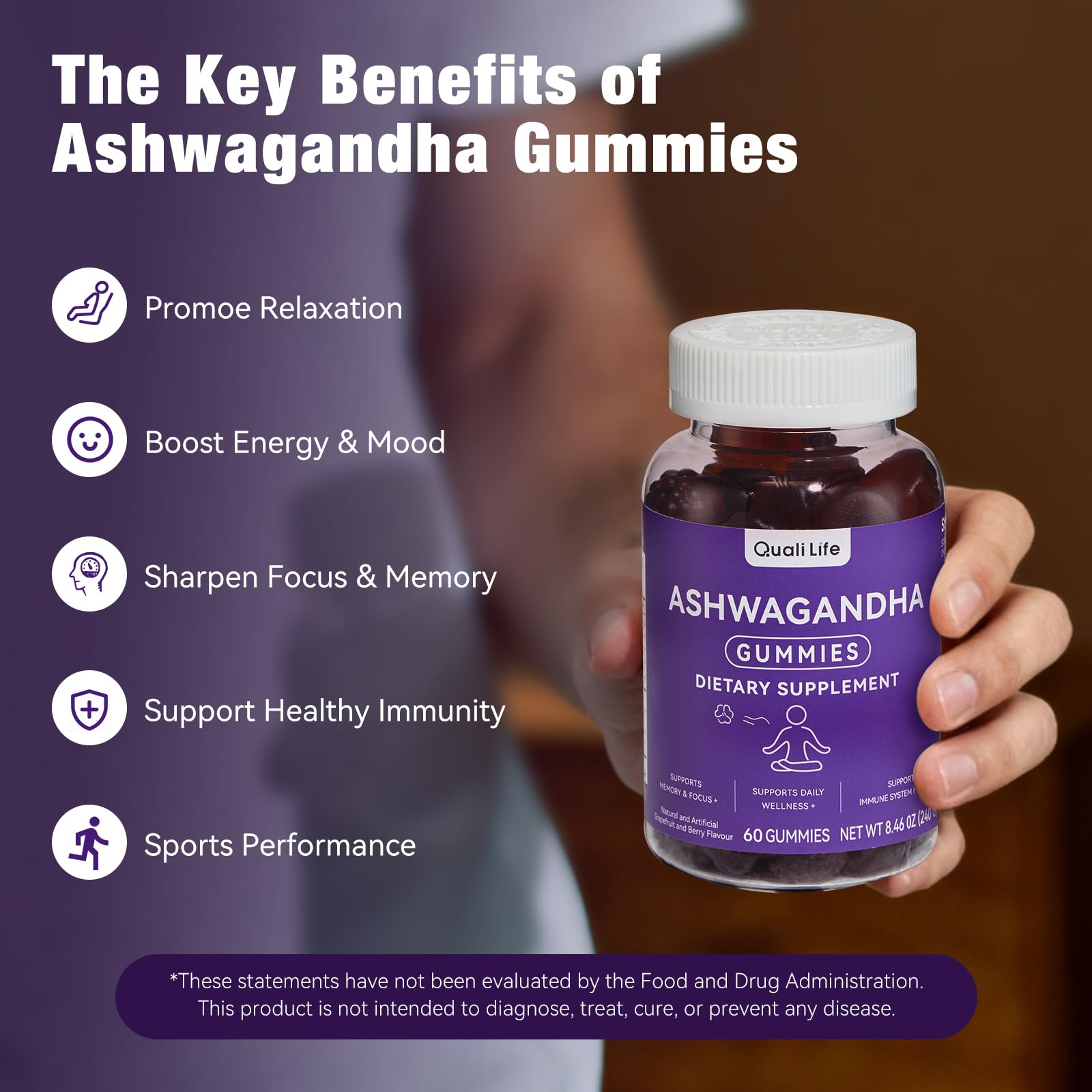 QualiLife Ashwagandha Gummies for Relax & Cortisol Support – High Strength Root Extract with Cranberry & Chaste Tree, Grapefruit & Berry Flavour – Vegan, Non-GMO, Gluten-Free – 60 Gummies (30 Days) QualiLife Au supplements