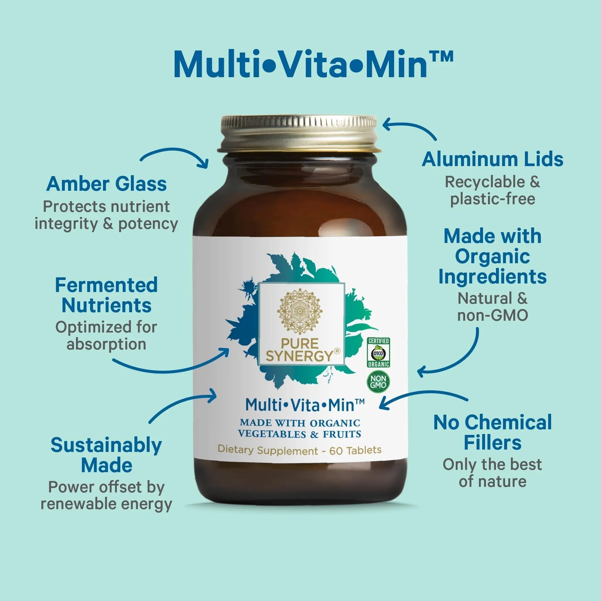 PURE SYNERGY Multi·Vita·Min | Vegan Multivitamin Made with Organic Whole Foods | Twice Daily Supplement for Men and Women PURE SYNERGY Au supplements