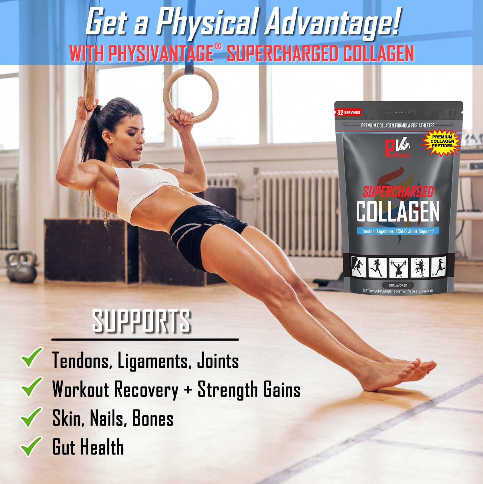 PhysiVantage Supercharged Collagen Peptides Powder - Hydrolyzed Collagen for Joint, Tendon, Ligament, & Skin Health Support - Peach Mango, Keto, Paleo, 16oz | Enhanced with Vitamin C, BCAAs, Grass-Fed PhysiVantage Au supplements