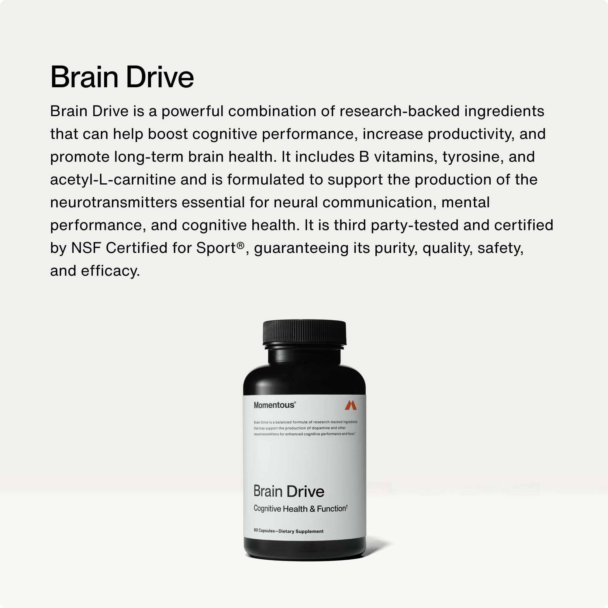 Momentous Brain Drive Nootropic Supplement - Brain Supplement for Memory & Focus Support - NSF Certified for Sport - GMO- & Gluten-Free - 30 Servings Momentous Au supplements