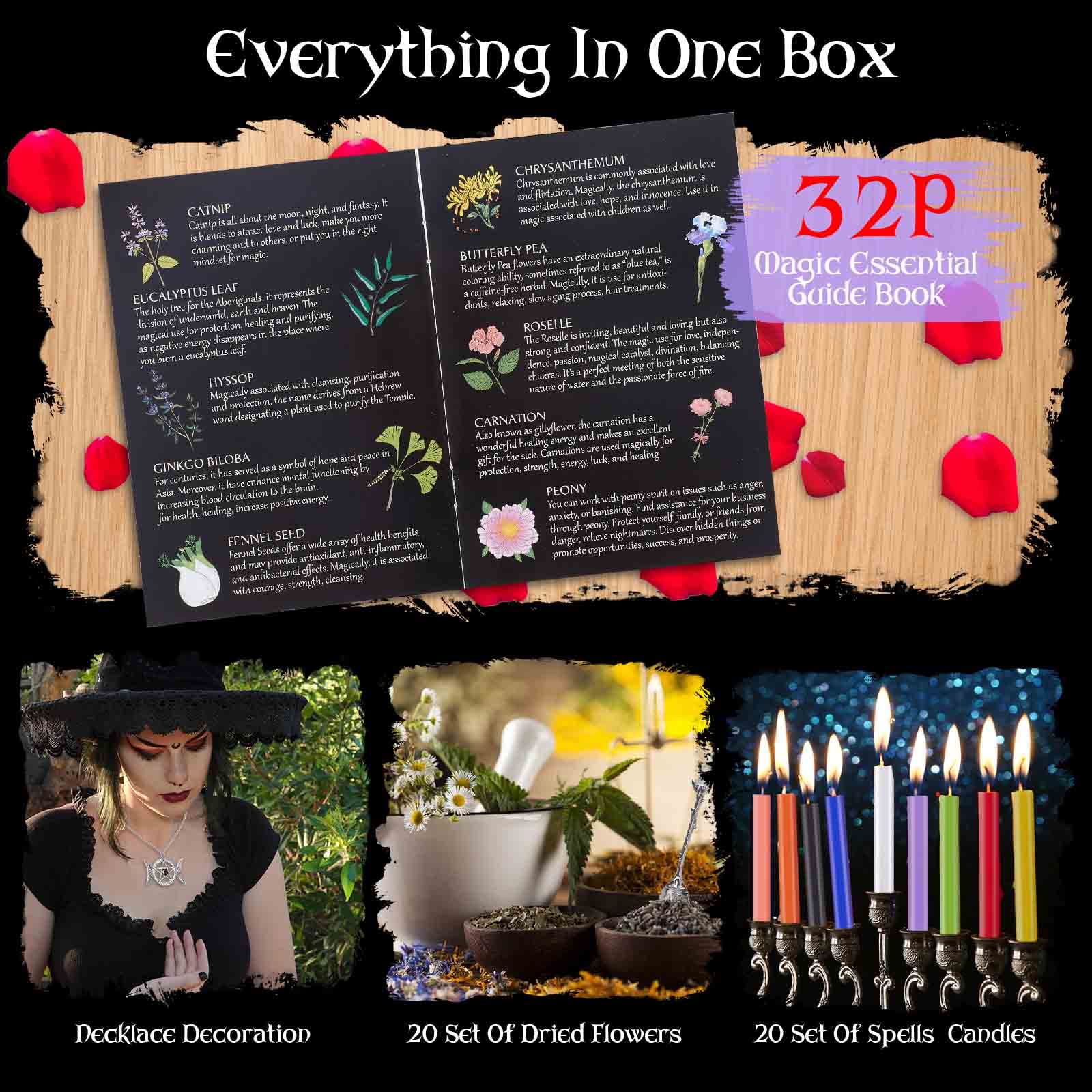 SHYSHINY Witchcraft Supplies Kit for Wiccan Spells, 95 Pack of 7 Chakra Stones, Crystals, Dried Herbs SHYSHINY Au supplements