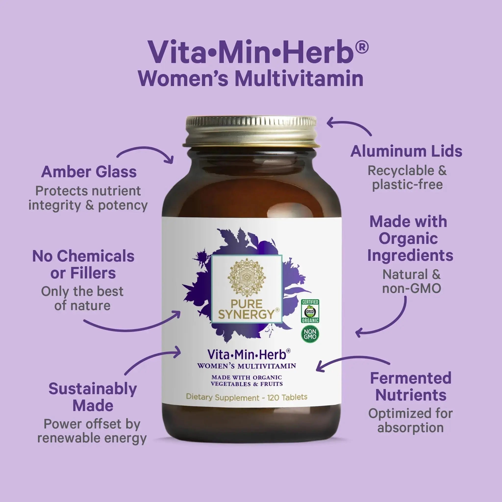 PURE SYNERGY Vita·Min·Herb for Women | Women’s Comprehensive Multivitamin Supplement | Made with Organic Whole Food Non-GMO & Vegan Ingredients | PURE SYNERGY Au supplements