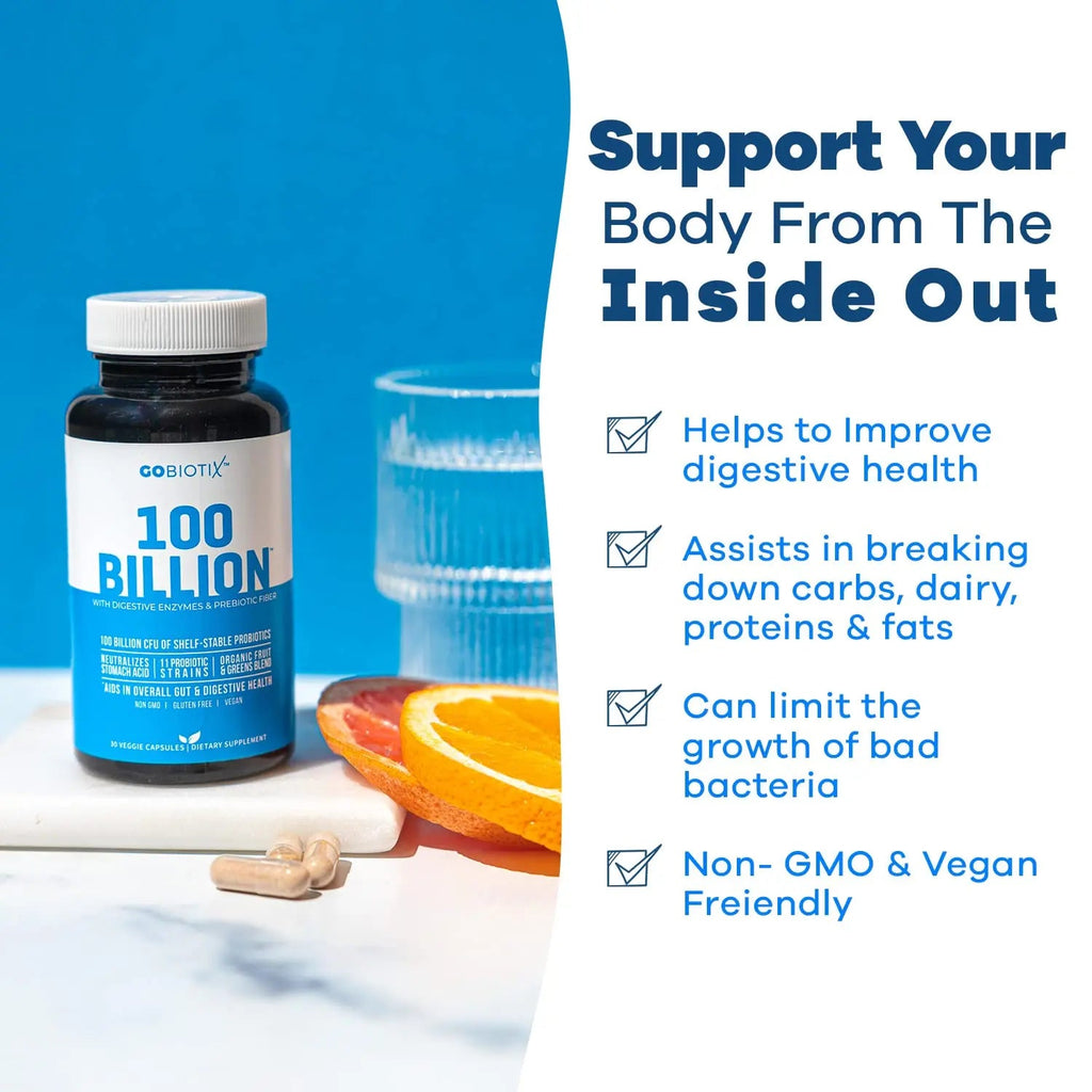 100 Billion - Probiotics and Prebiotics Supplement Pills - Digestive Enzymes and Prebiotic GOBIOTIX Au supplements
