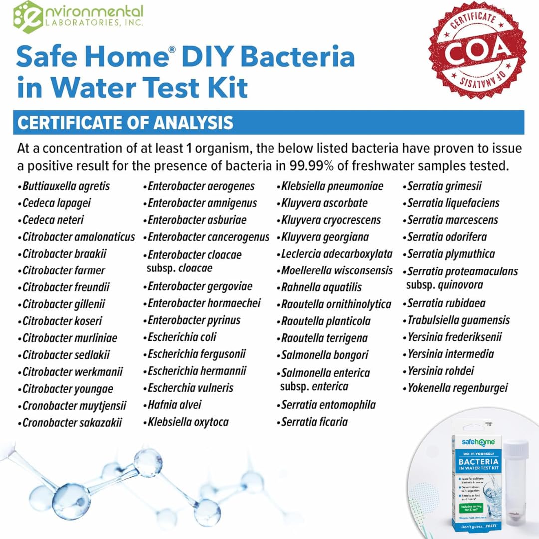 Safe Home® DIY Bacteria in Water Test Kit – Results as Fast as 6 Hours – Detects 50 Different Species of Coliform Bacteria – EPA Lab Certified – Made in the USA – (1 Pack) Safe Home Au supplements