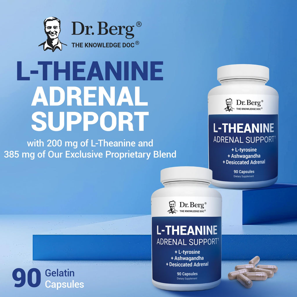 Dr. Berg L-Theanine 200mg - Includes Zinc, Copper, L-Tyrosine, & Ashwagandha – L-Theanine Supplement Adrenal Support - for Relaxation, Stress Relief, and Mental Clarity* – 90 Gelatin Capsules Dr. Berg Nutritionals Au supplements