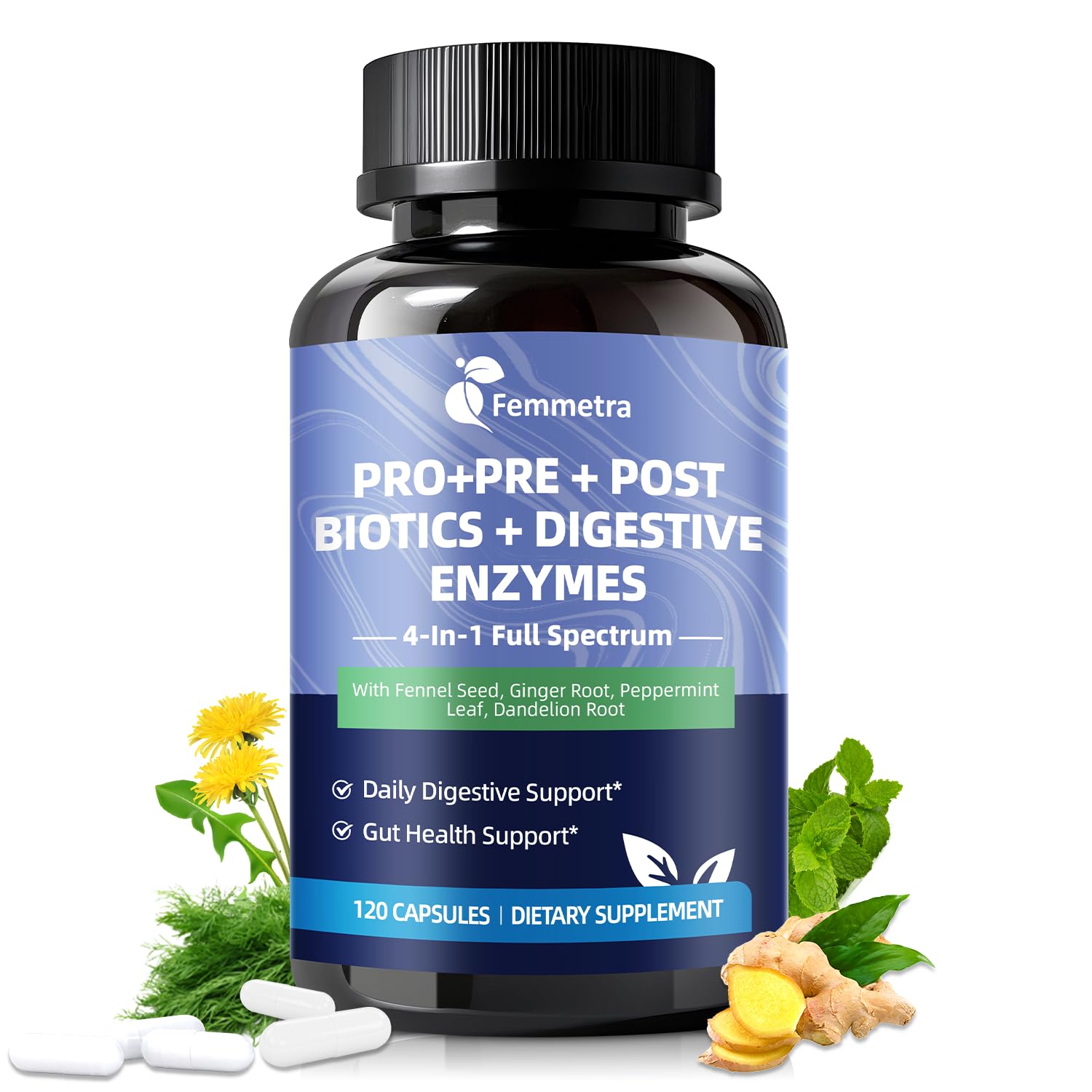 Digestive Enzymes Postbiotics Prebiotics Probiotics for Women Men, 200 Billion CFU 36 Probiotic Strains - Complete Gut, Digestive, Regularity, Gas, Bloating & Immune Support Supplement, Vegan, 60 Days Femmetra Au supplements