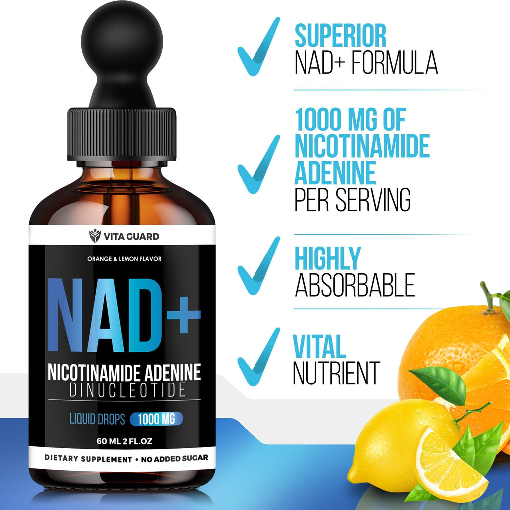 Vita Guard Pure NAD+ Supplements 1000mg Liquid Drops for Women & Man | Nicotinamide Adenine Similar to Nicotinamide Riboside NAD Plus Boosting Supplement - Natural Lemon & Orange Flavor Vita Guard Au supplements